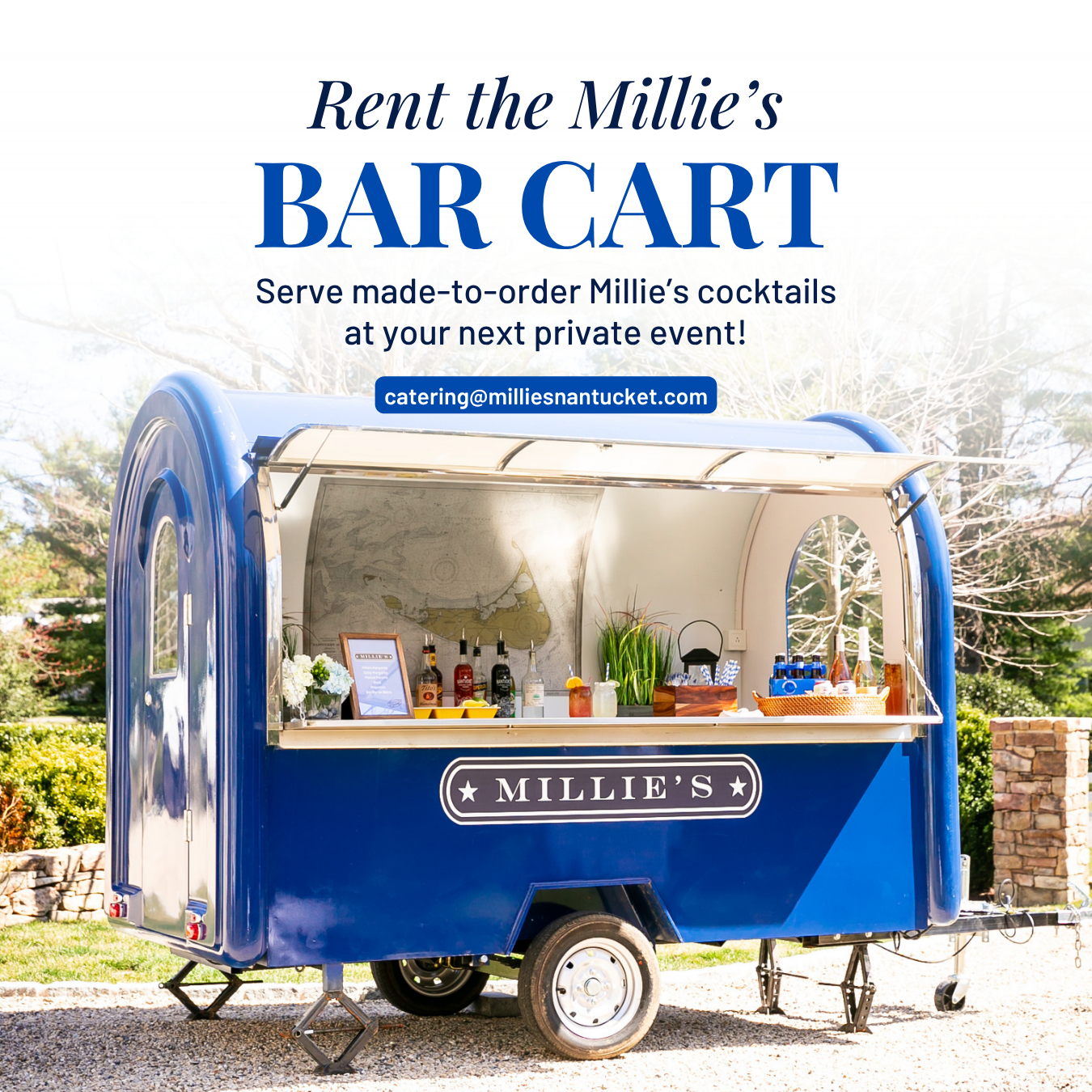 Millie's Restaurant Nantucket Facebook ad: Reserve the Millie's Bar Cart today!