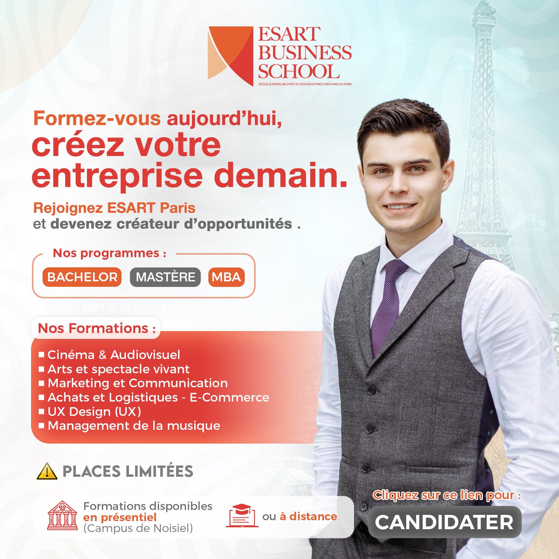 ESART Business School Paris Facebook ad: Inscriptions Ouvertes