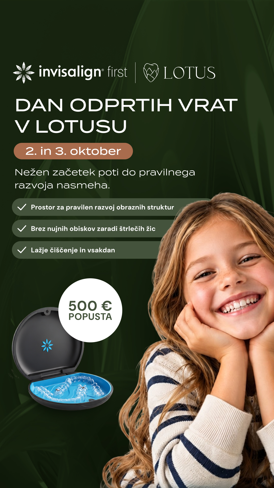 Lotus dentalni center Facebook ad: Vaš otrok takoj do zobnega aparata