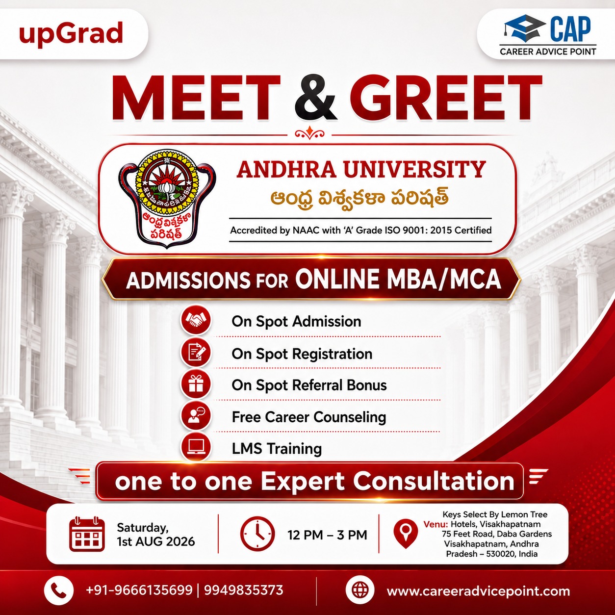 CAP Career Advice Point Facebook ad: Meet Andhra University Experts | Online MBA/MCA Admissions