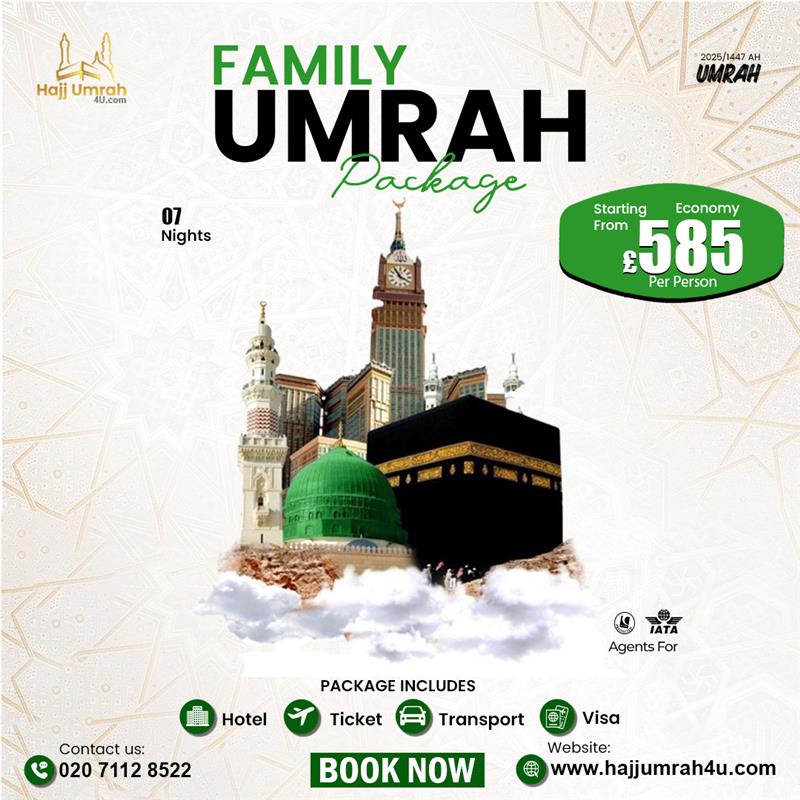 Journey to Kaaba Facebook ad: Family Umrah Package from £585! Hotel, Visa & Transport…