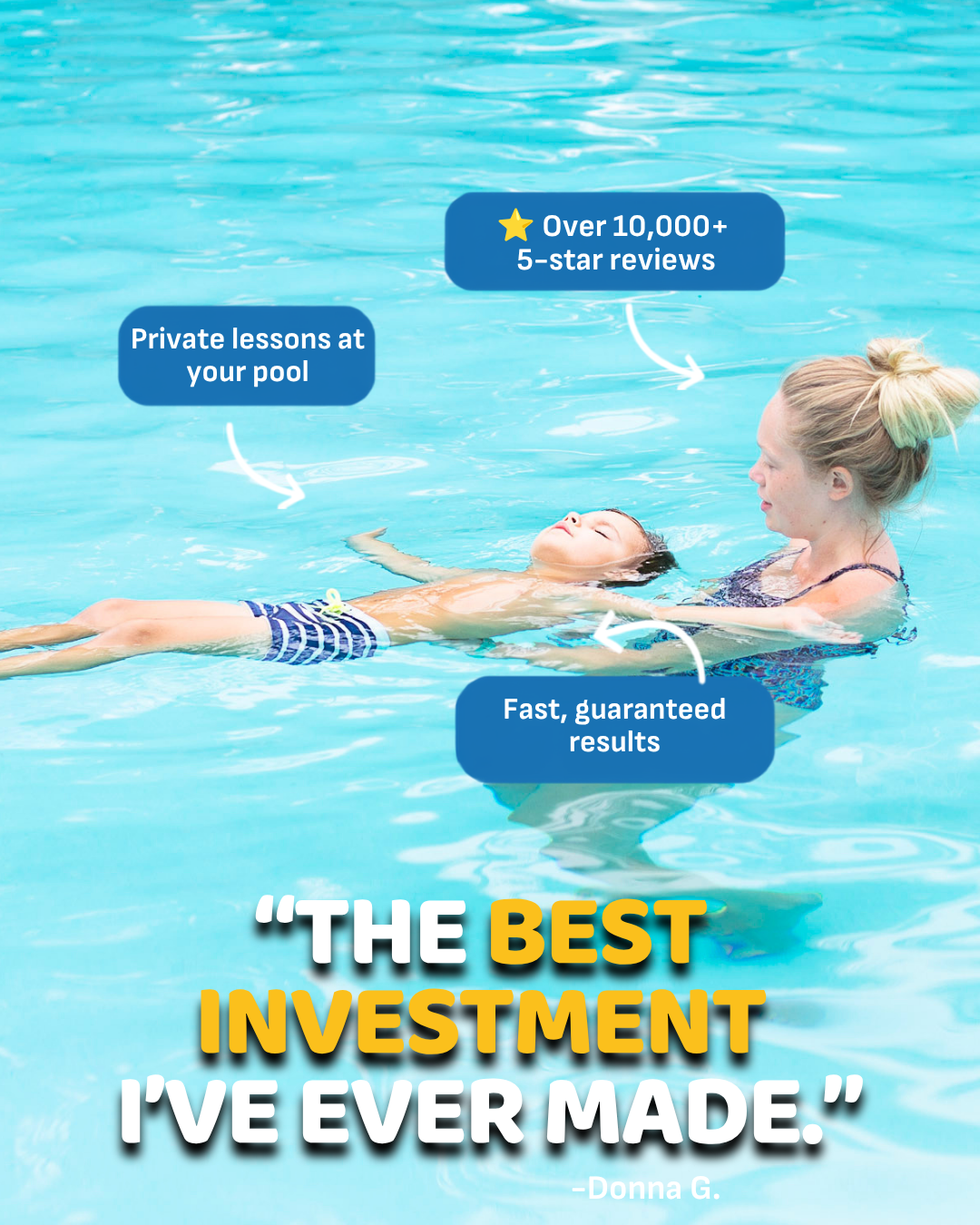 Sunsational Swim School - Home Swimming Lessons Facebook ad: Learn to Swim in Weeks with At-home lessons!