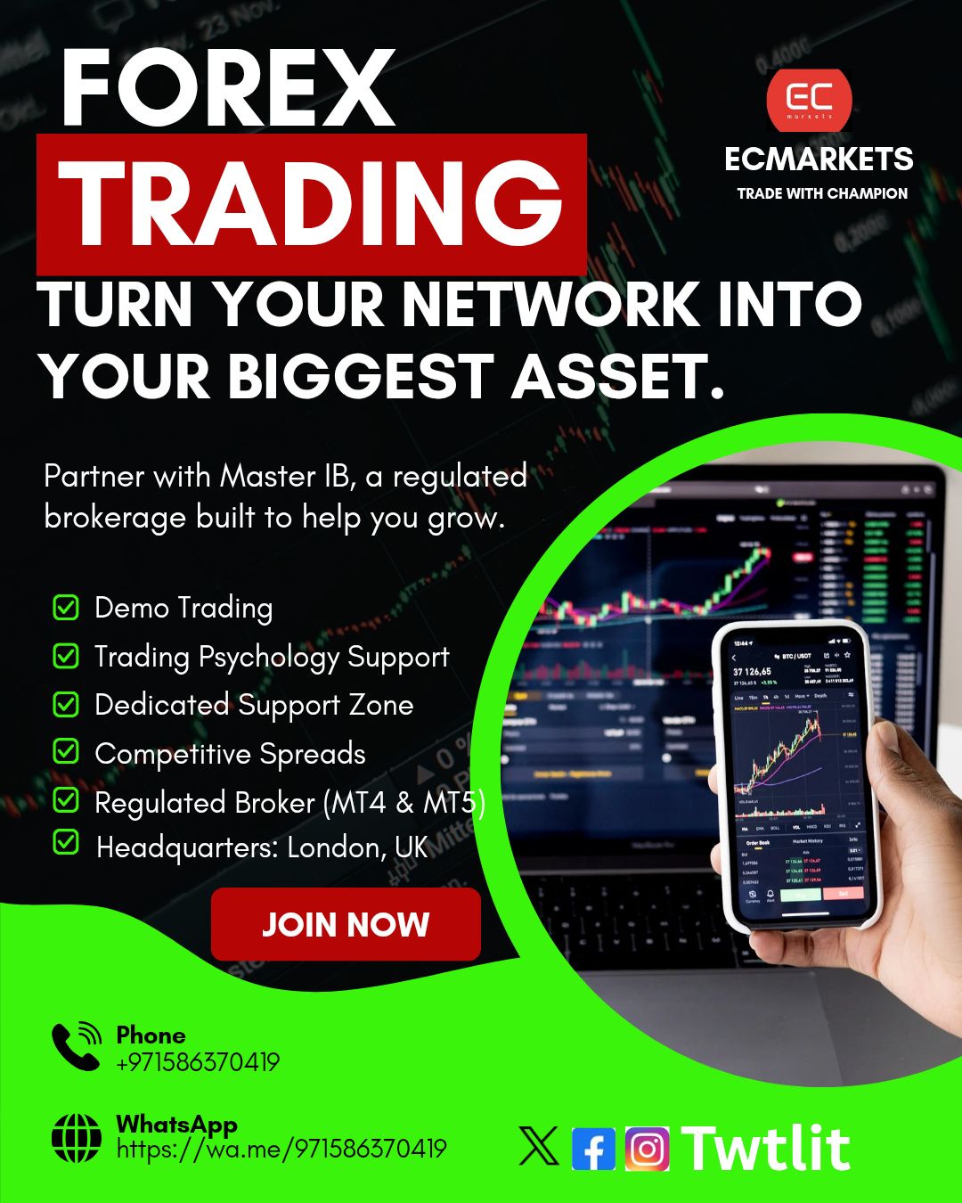 Twtlit Tech Facebook ad: Turn connections into commissions.