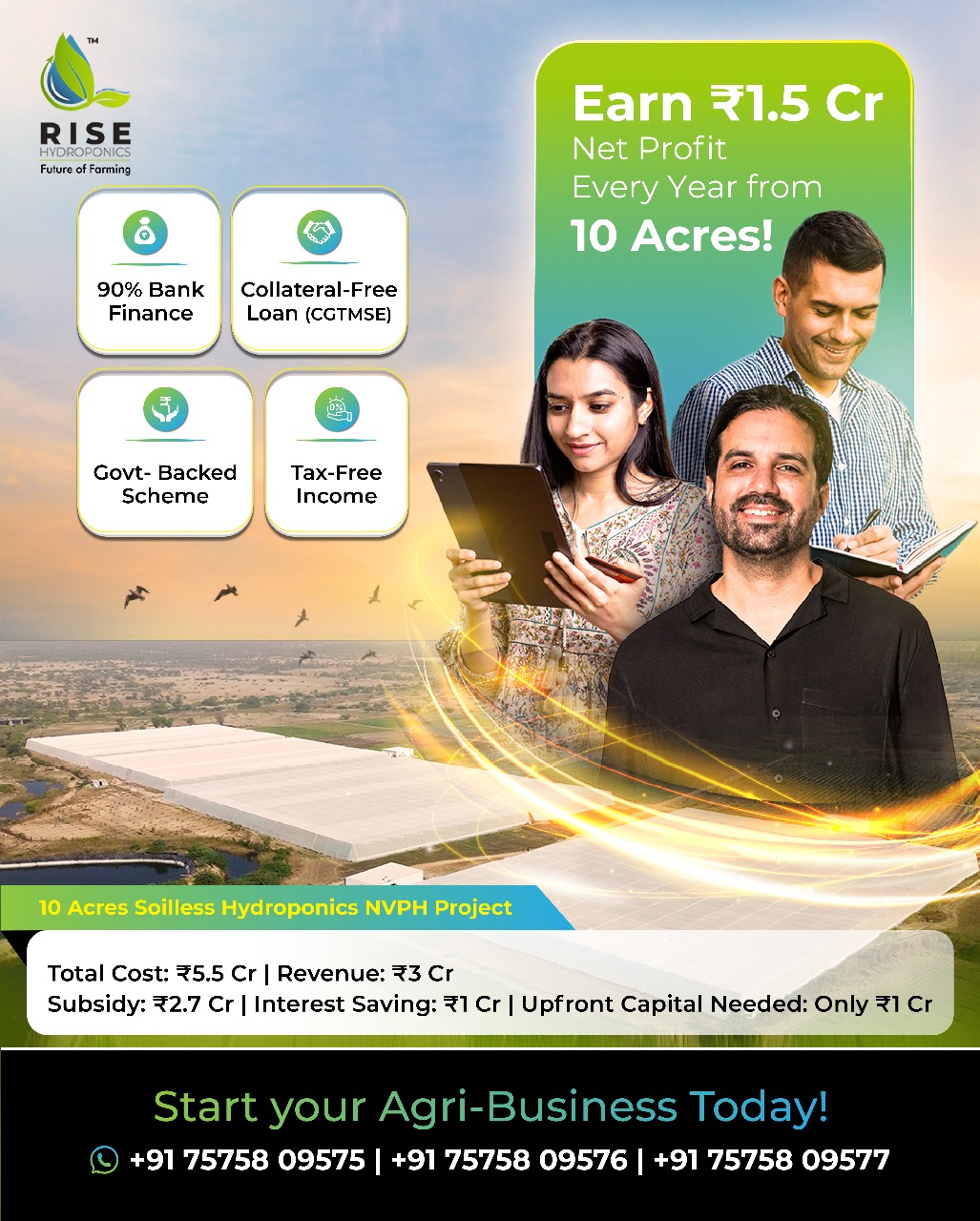 Rise Hydroponics - Future of Farming Facebook ad: Capital Subsidy up to ₹2.7 Cr | Interest…