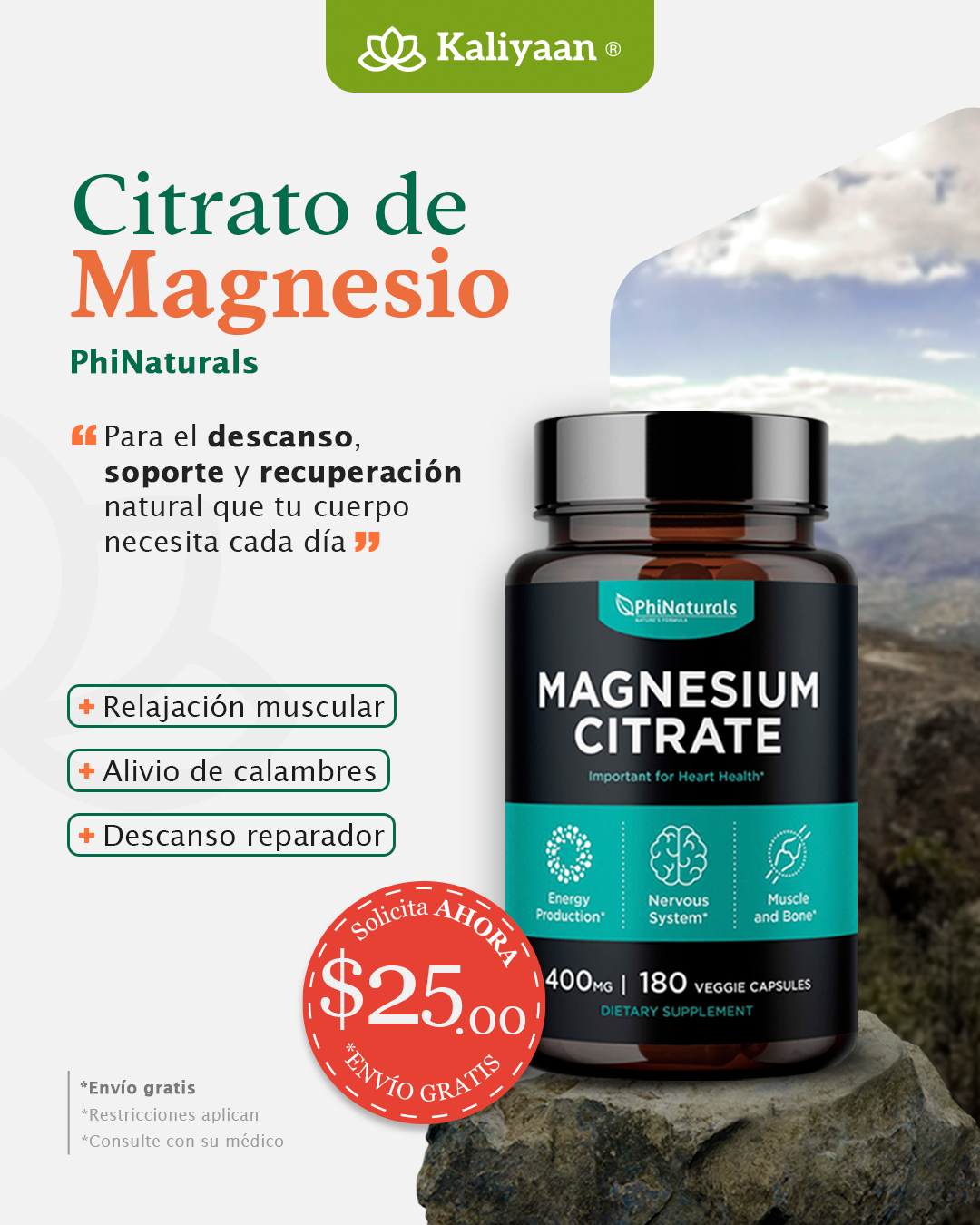 Kaliyaan Facebook ad: Citrato de magnesio - 400 mg - 180 caps
