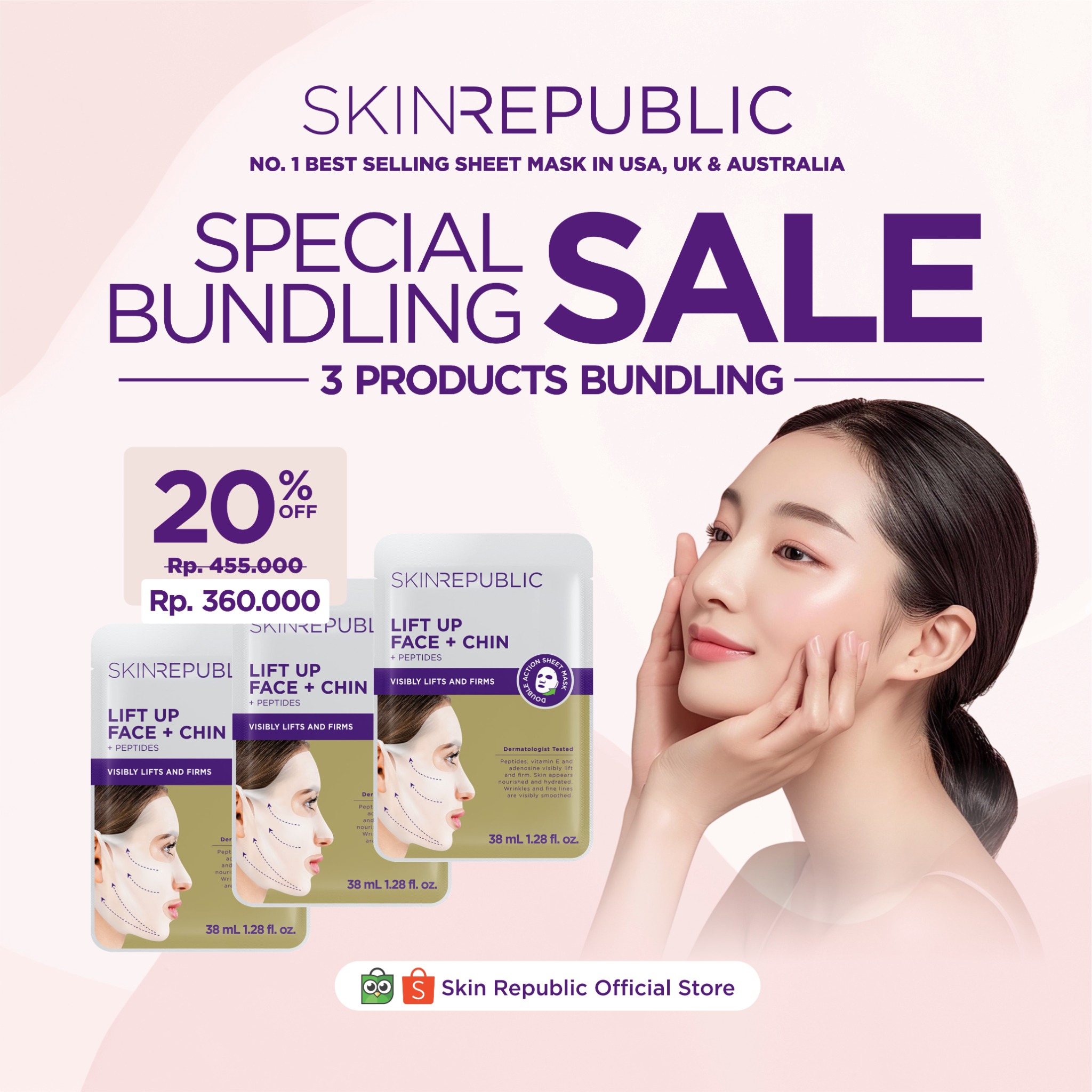 Skin Republic Indonesia Facebook ad: Kenapa beli satu kalau bisa bundle 3 hemat…