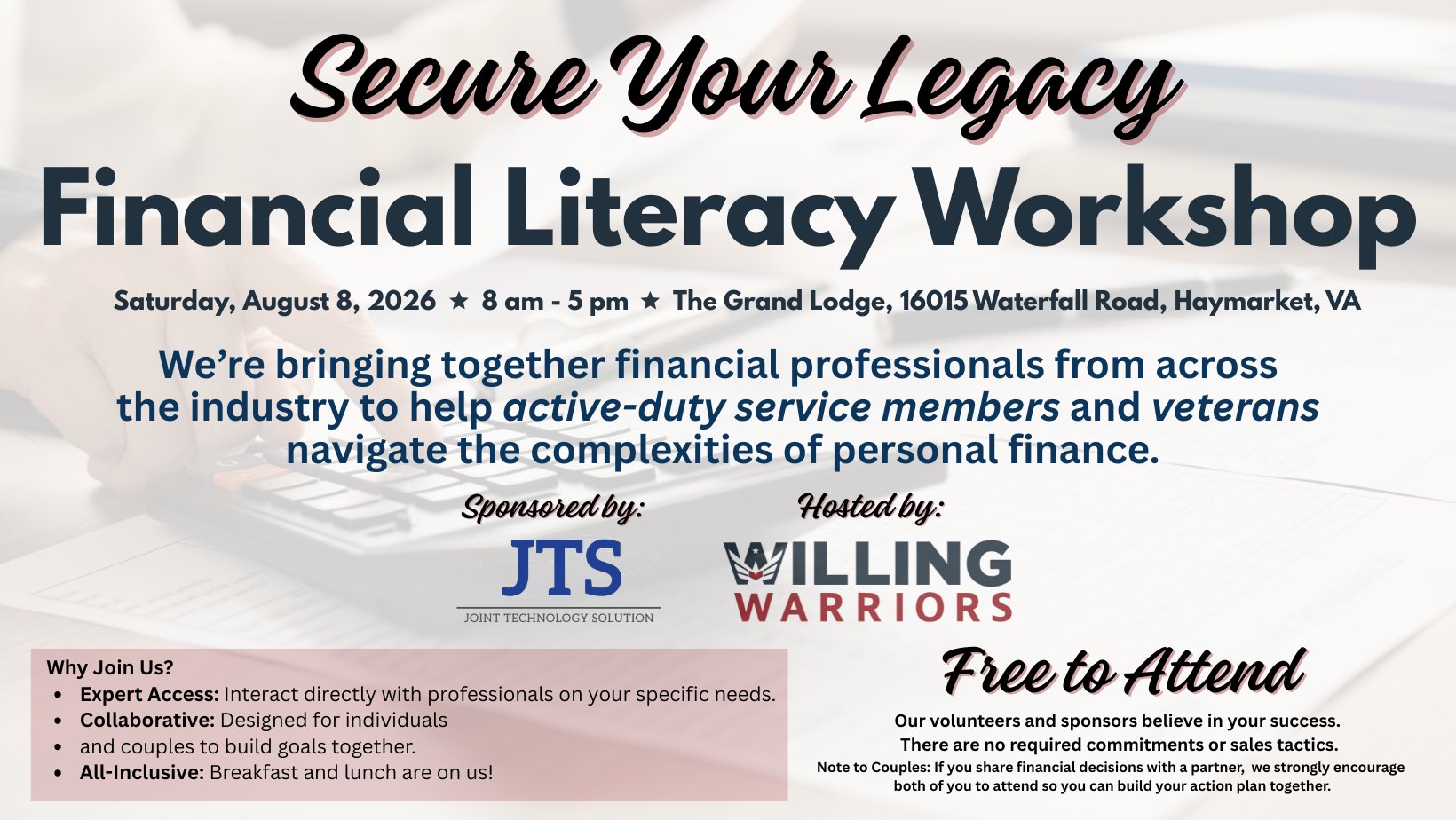 Serve Our Willing Warriors - SOWW Facebook ad: Financial Literacy Workshop