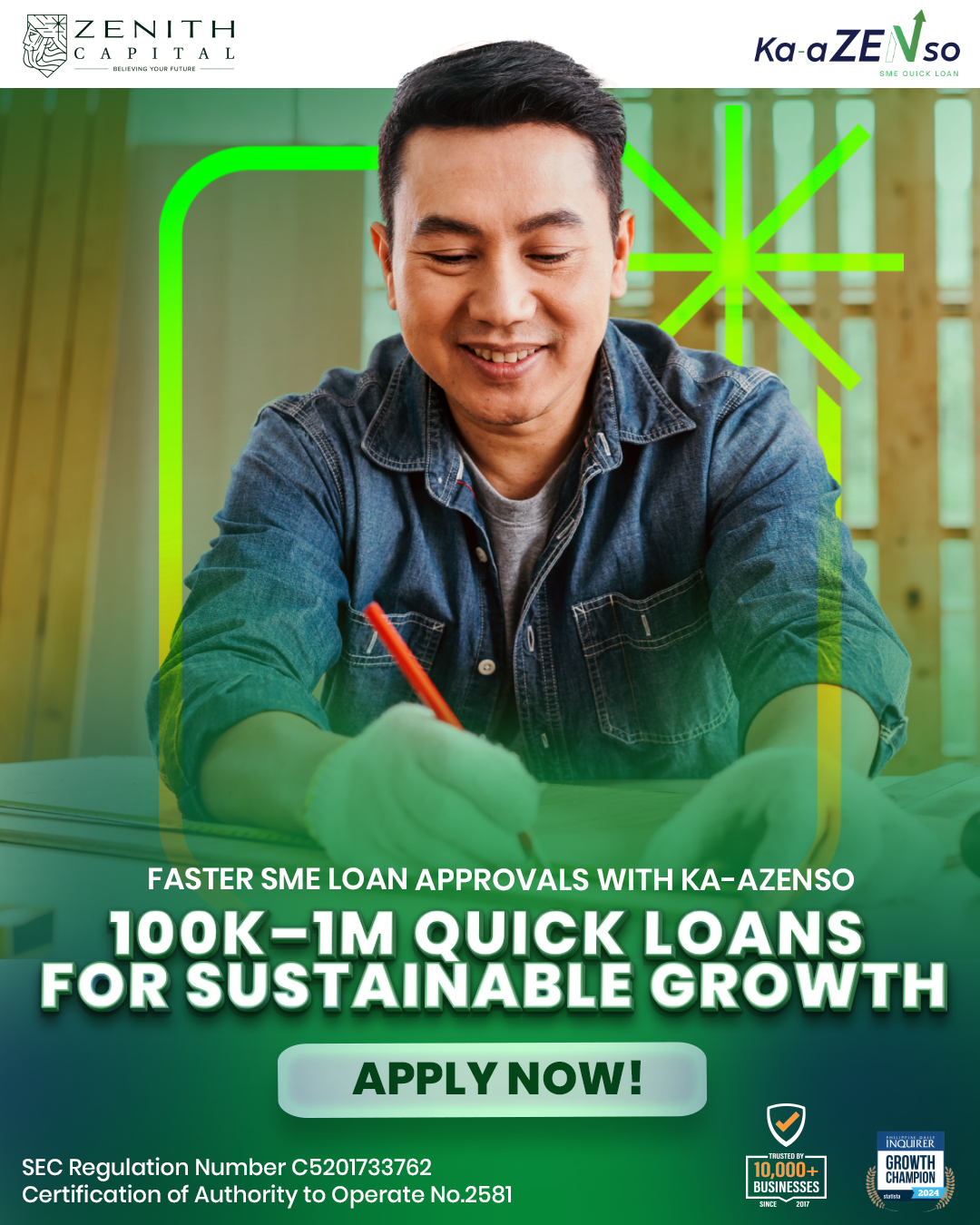 Zenith Capital Facebook ad: Up to ₱1M Business Loans for SMEs