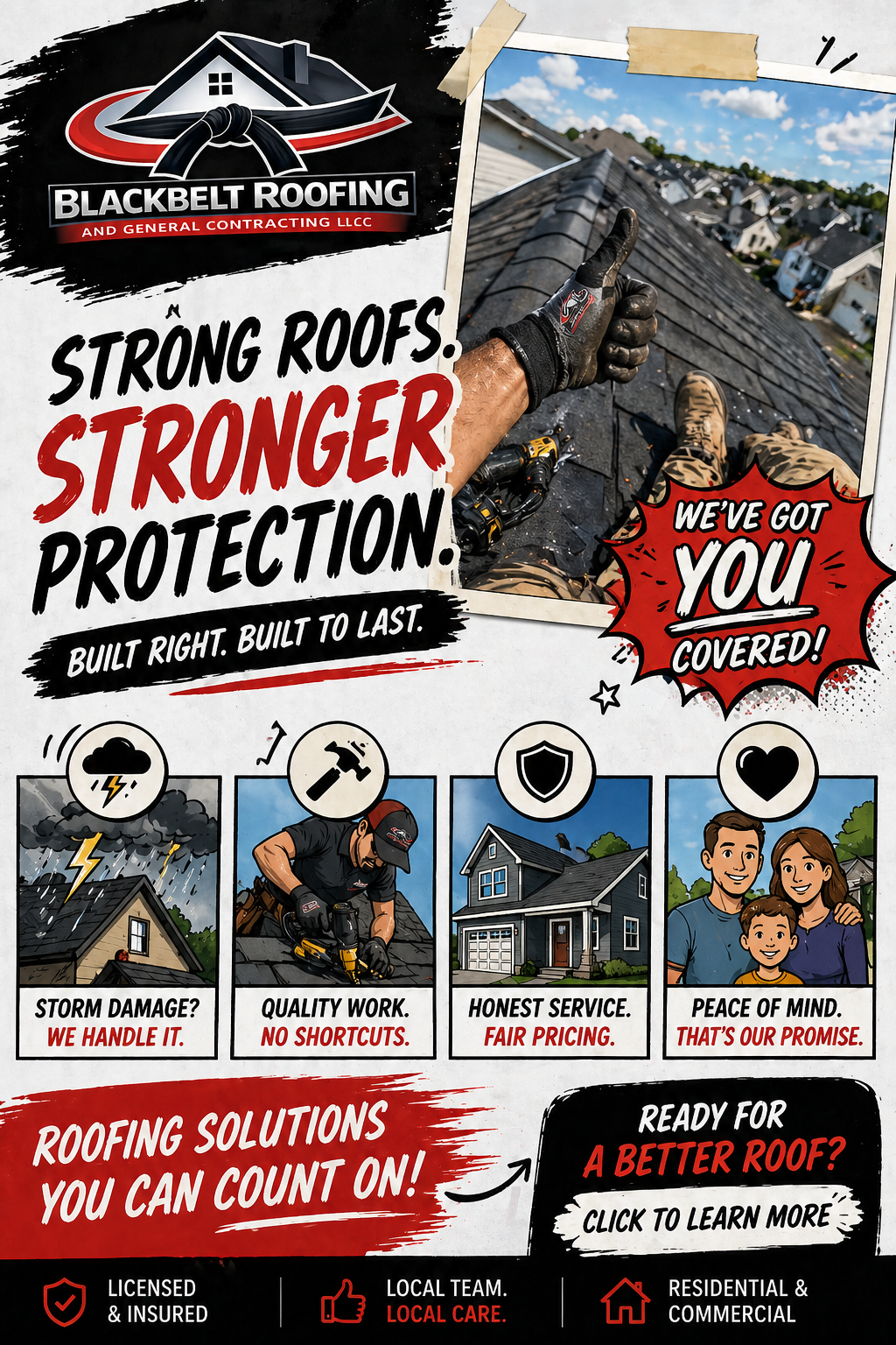 Blackbelt Roofing and General Contracting LLC Facebook ad: Roofs Starting at $9,999 + Free Gutters
