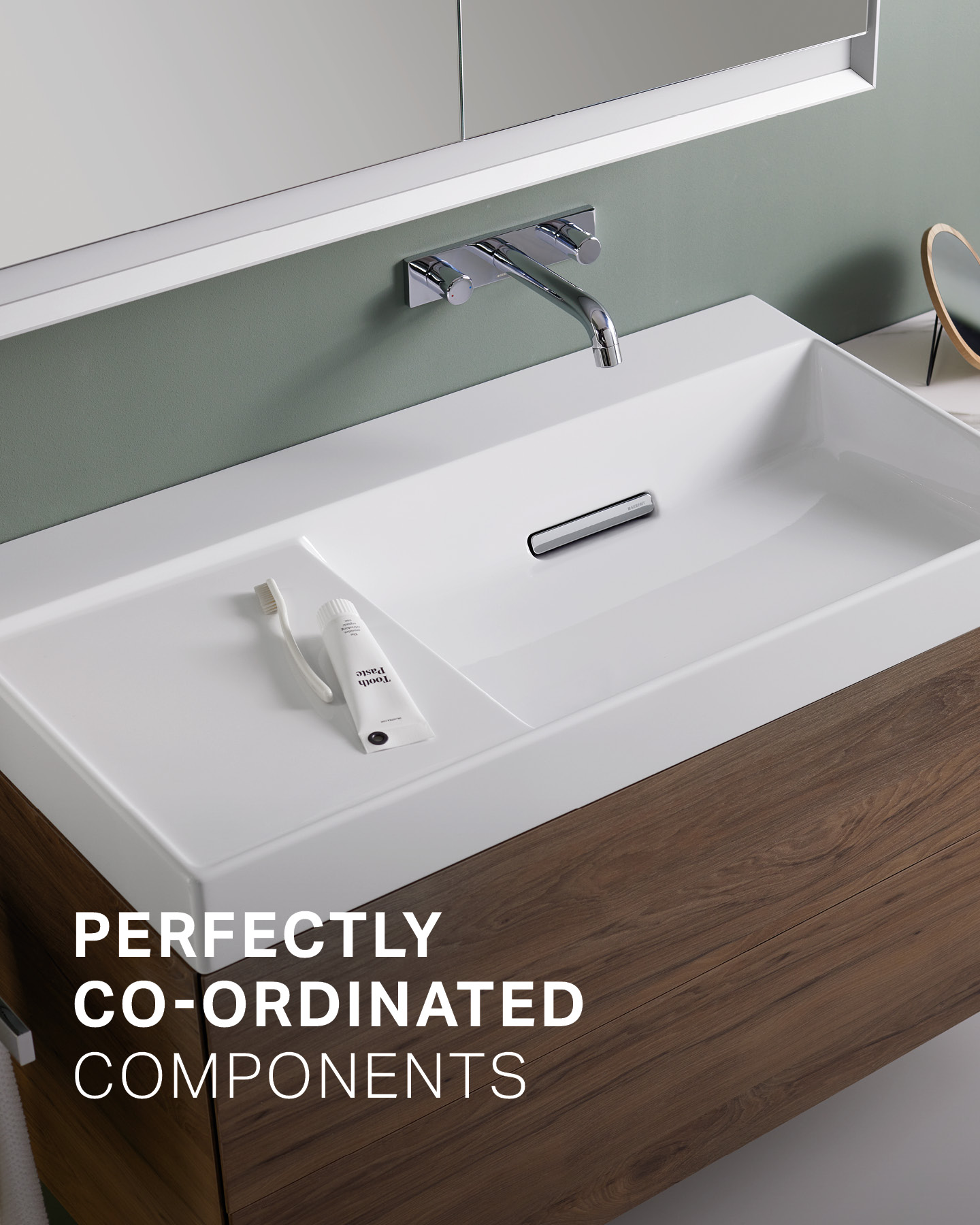 Geberit Facebook ad: Modern design. Practical storage.