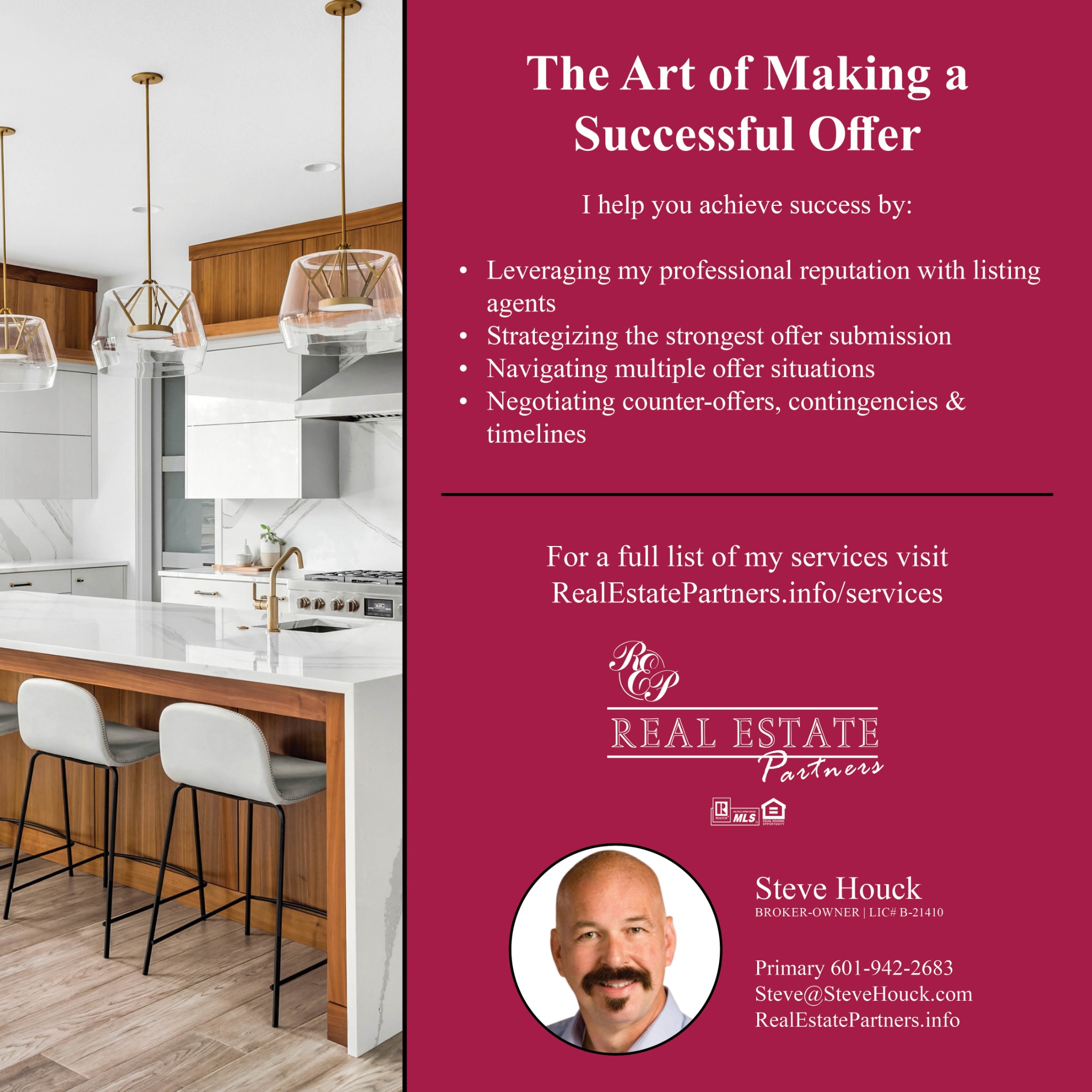 The Steve Houck Team at Real Estate Partners Facebook ad: Message or Call (601) 942-2683