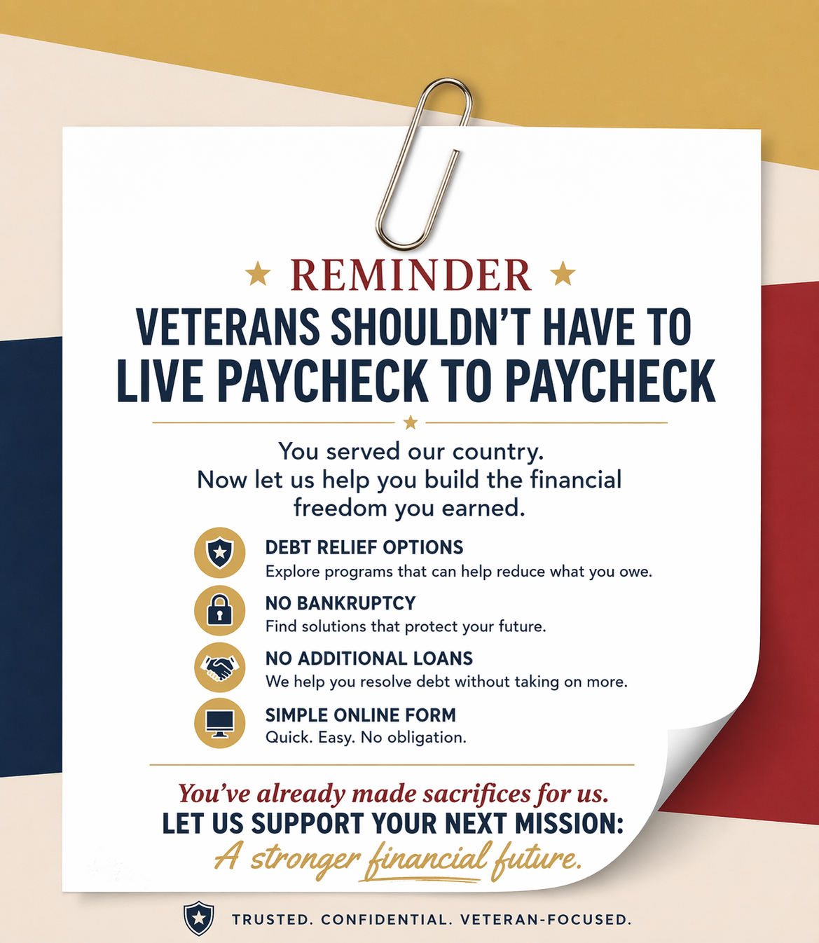 Veterans First Debt Facebook ad: Veterans in Heavy Credit Card Debt Should Do This