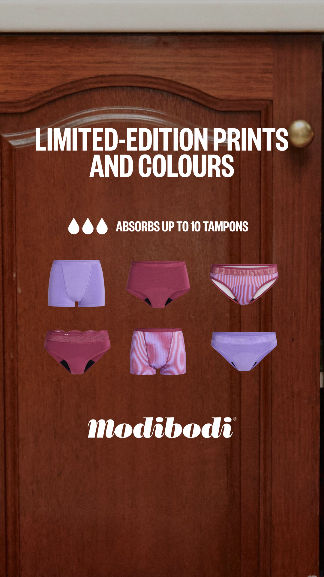 Modibodi Facebook ad: No leaks. No Strings. No Stress.