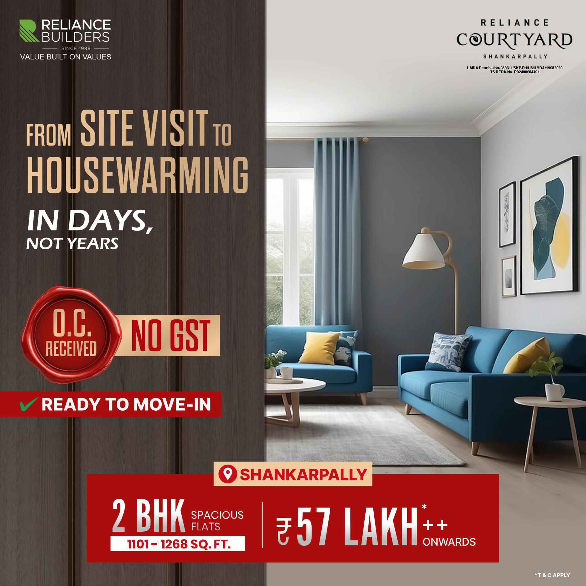 Reliance Builders Facebook ad: 2 BHK Homes from ₹57 Lakh in Shankarpally's Fully Gated…