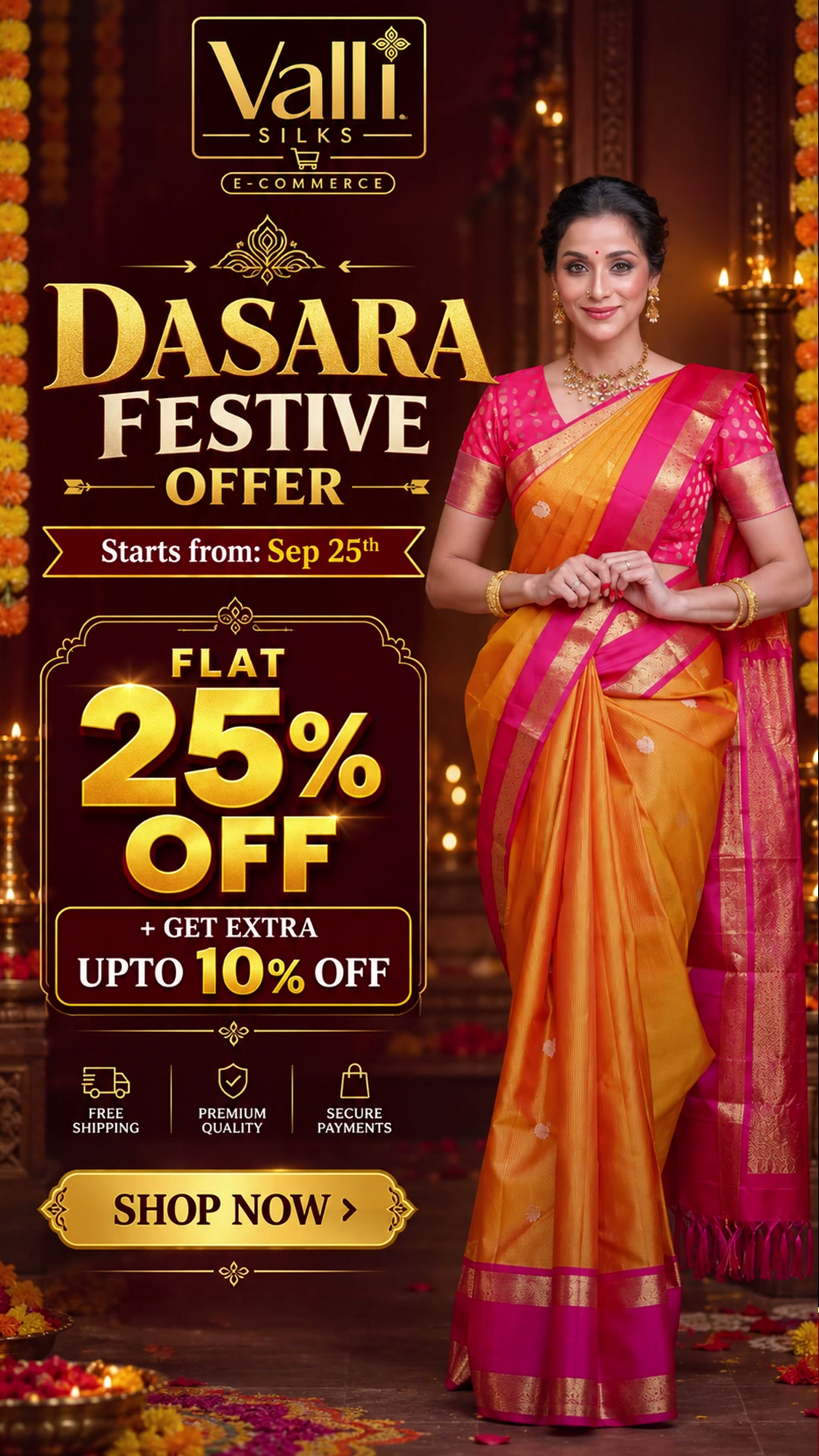 The Valli Silks Facebook ad: Valli Silks Dasara Sale Live Sep 25!
