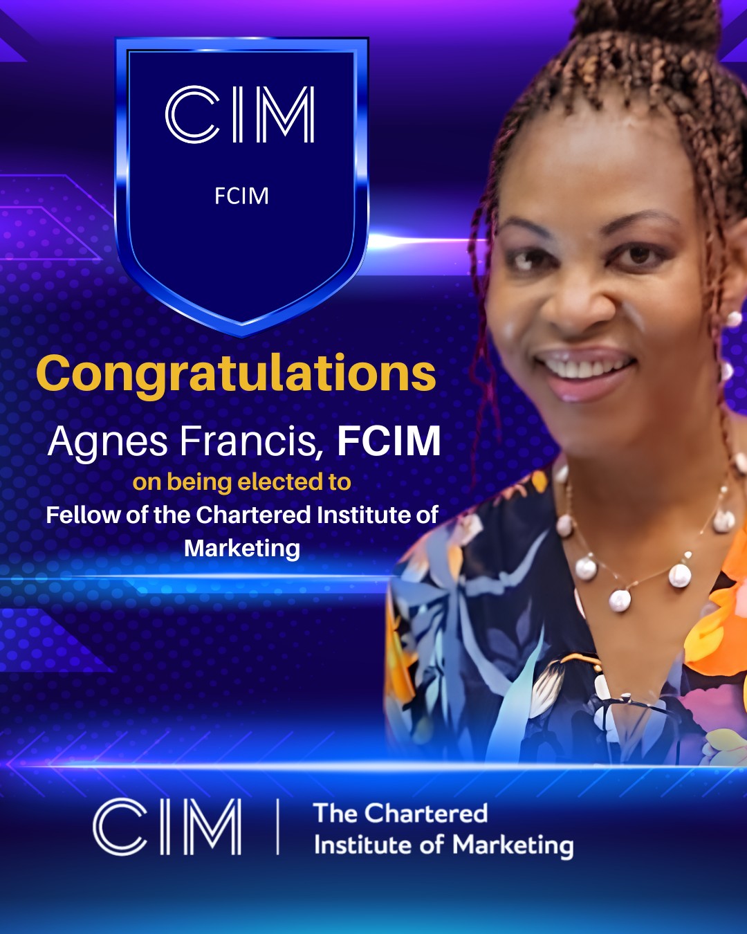 Accela Marketing St. Lucia Facebook ad: We proudly congratulate Agnes Francis, FCIM, on her…
