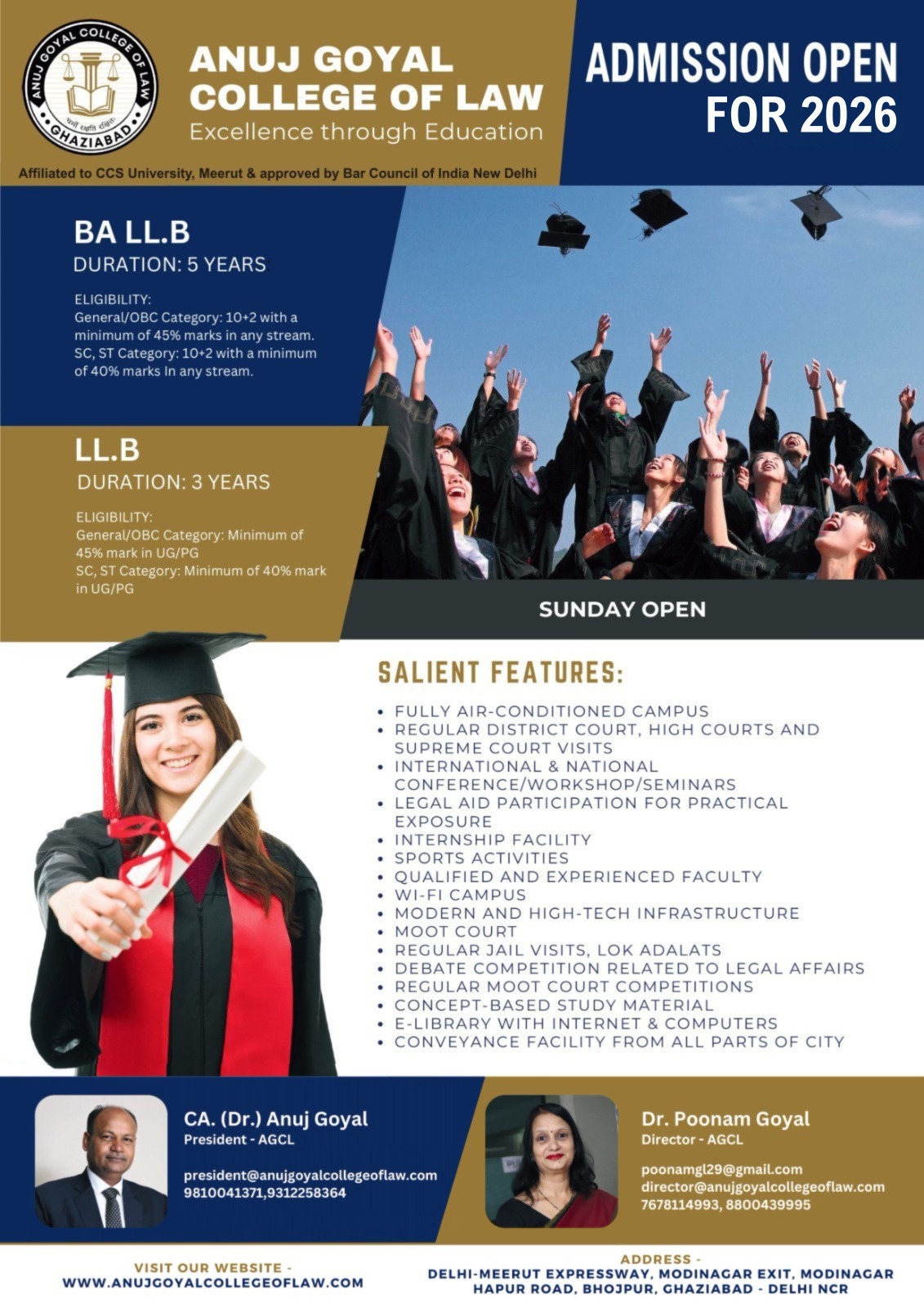 Anuj Goyal College of Law Facebook ad: Start your journey towards a prestigious legal career…