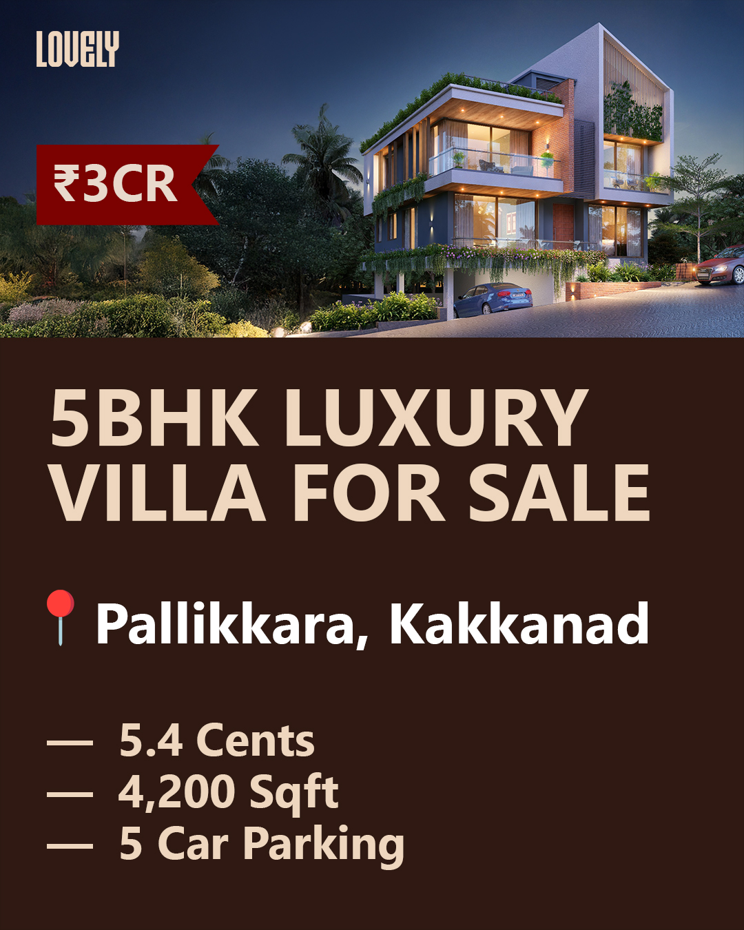 Lovely real estate Facebook ad: Luxury 5 BHK Villa for Sale in Kakkanad | ₹3 Crore