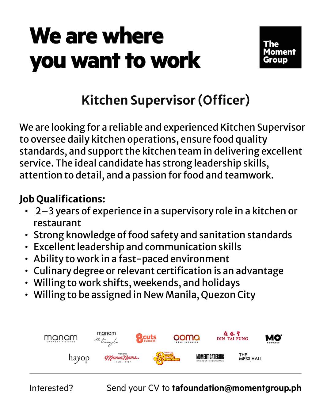 Careers at The Moment Group Facebook ad: Lead the pace behind the kitchen and keep…