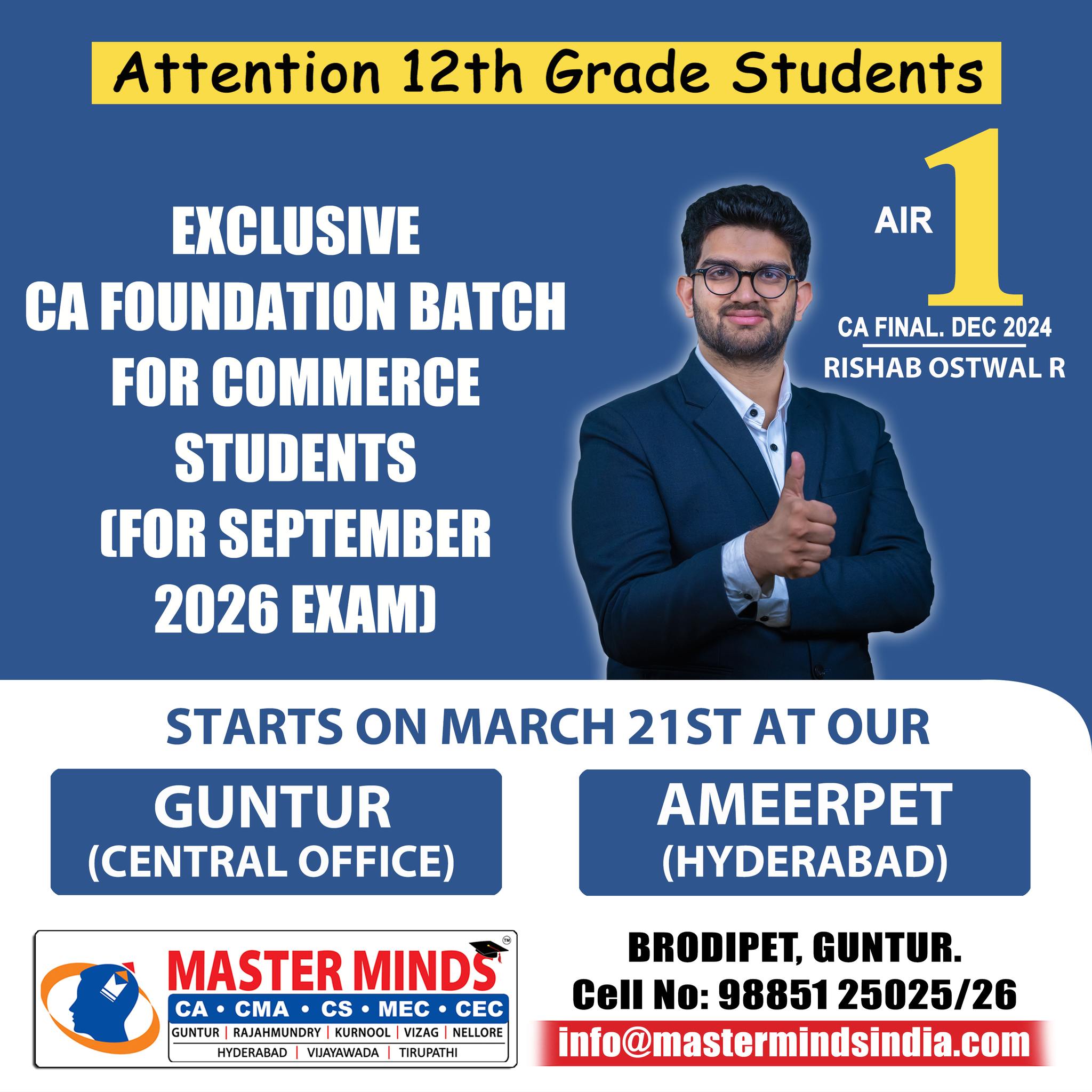 MASTERMINDS For CA Facebook ad: CA FOUNDATION REGULAR COACHING CLASSES DETAILS.