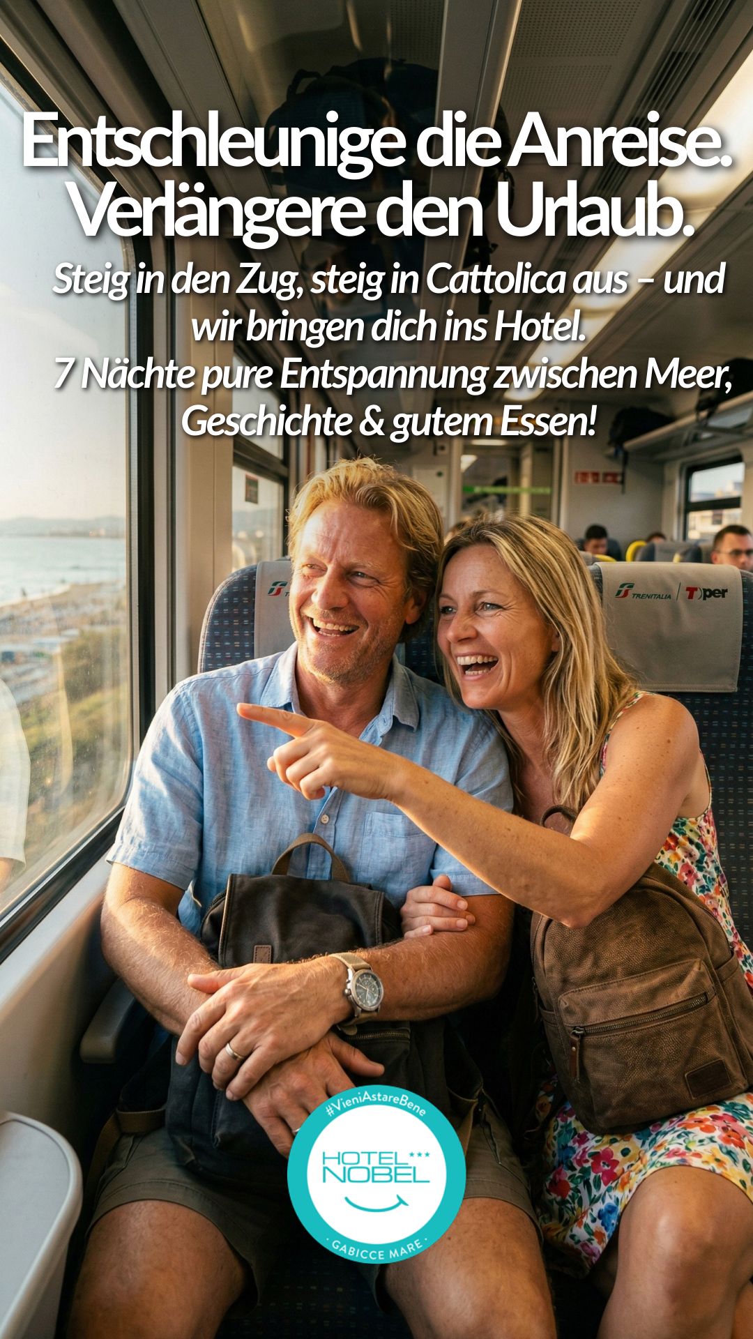 Hotel Nobel Gabicce Mare Facebook ad: Steig in den Zug und komm ans Meer!