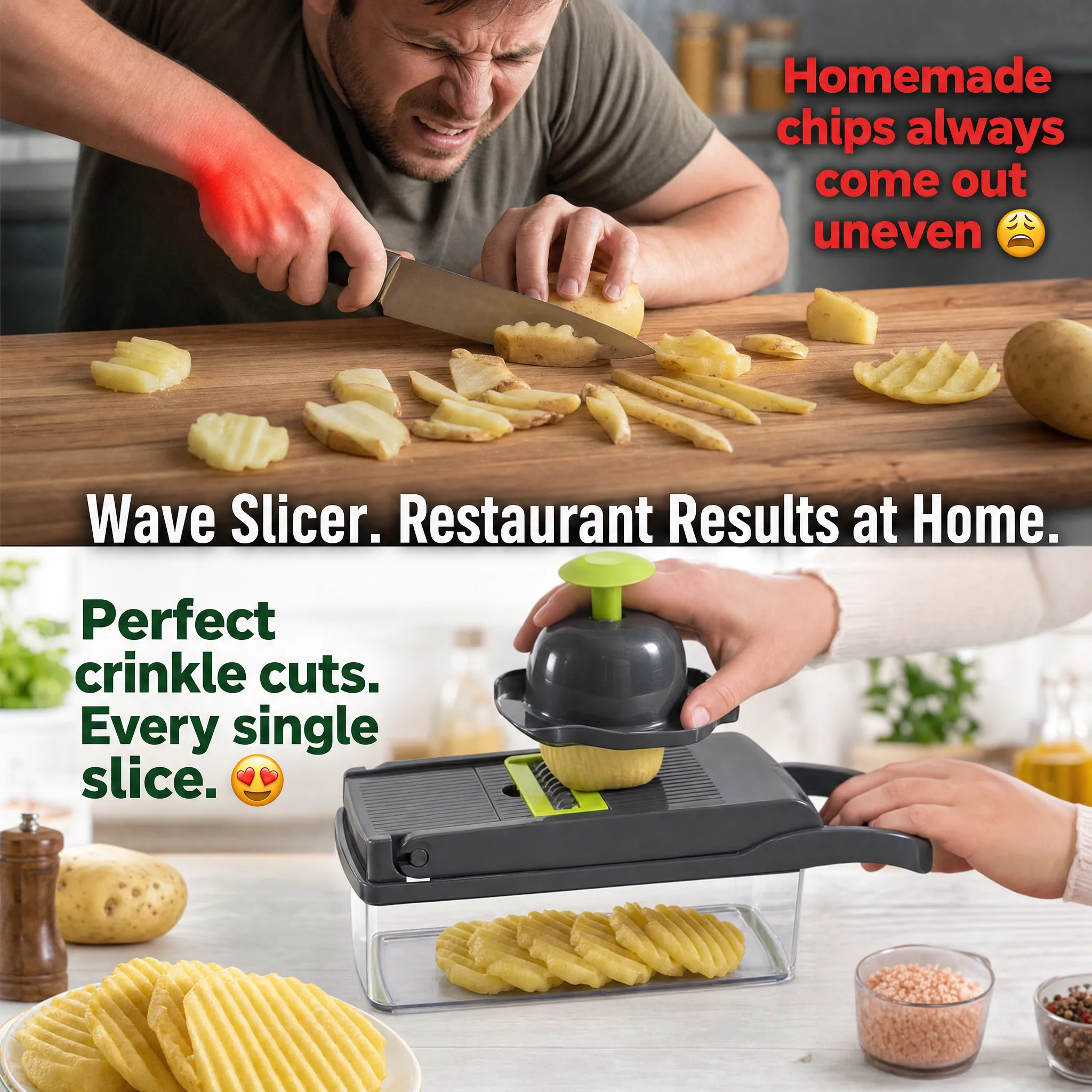 Sherphine's Wonders Inc Facebook ad: Perfect Crinkle Cuts. Every Single Time.