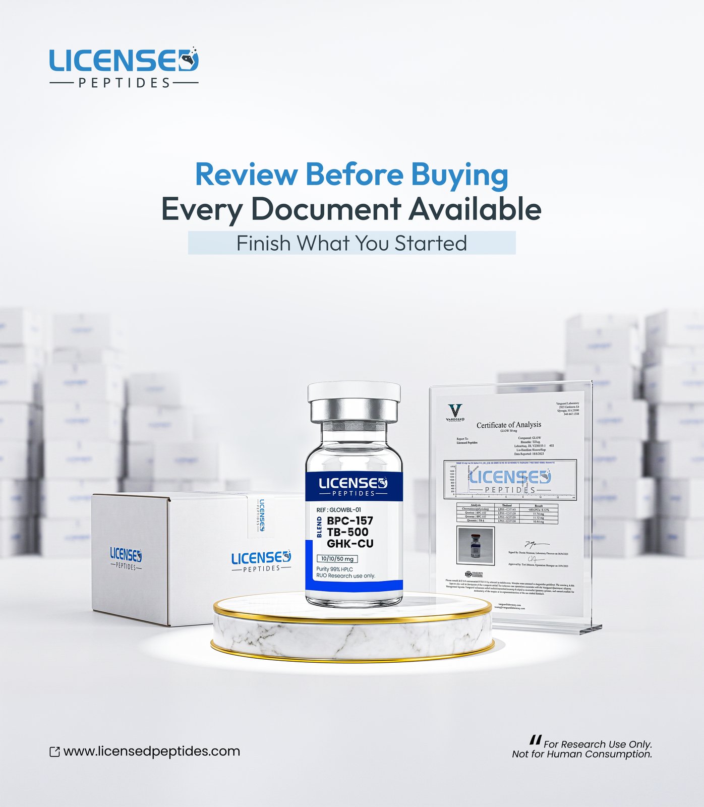 Licensed Research Labs Facebook ad: EVERY PEPTIDE DISCOUNTED, SALE ENDS SOON