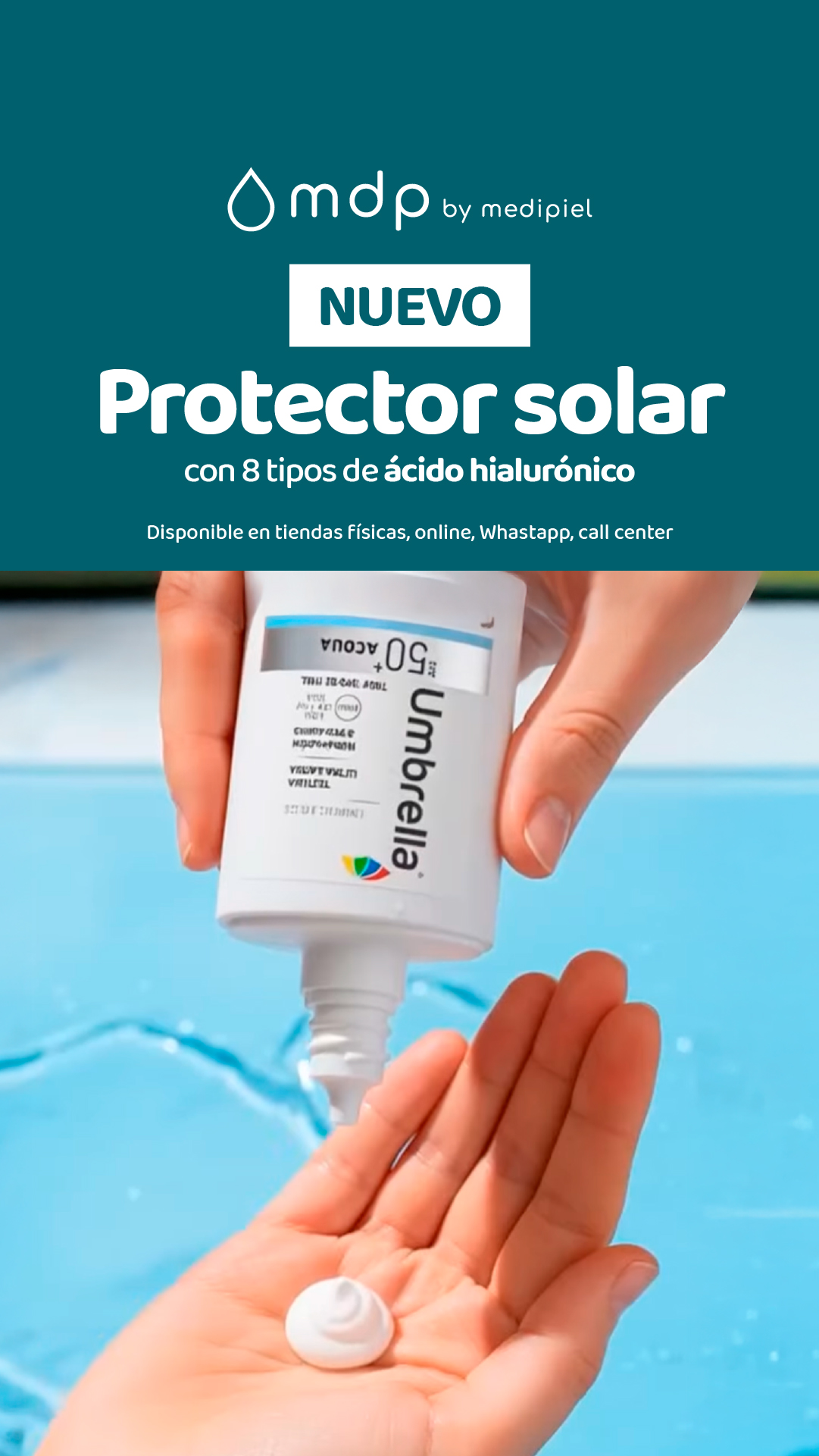 Medipiel Facebook ad: Nuevo Umbrella Acqua. Ahora en Mdp By Medipiel