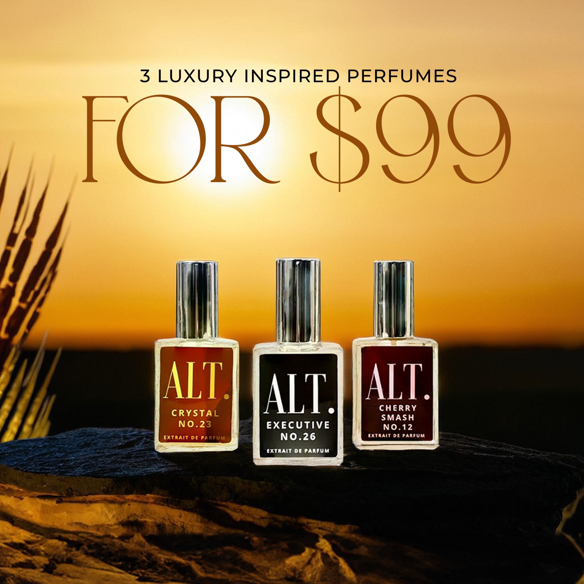 ALT. Fragrances Facebook ad: Get any 3 bottles for $99