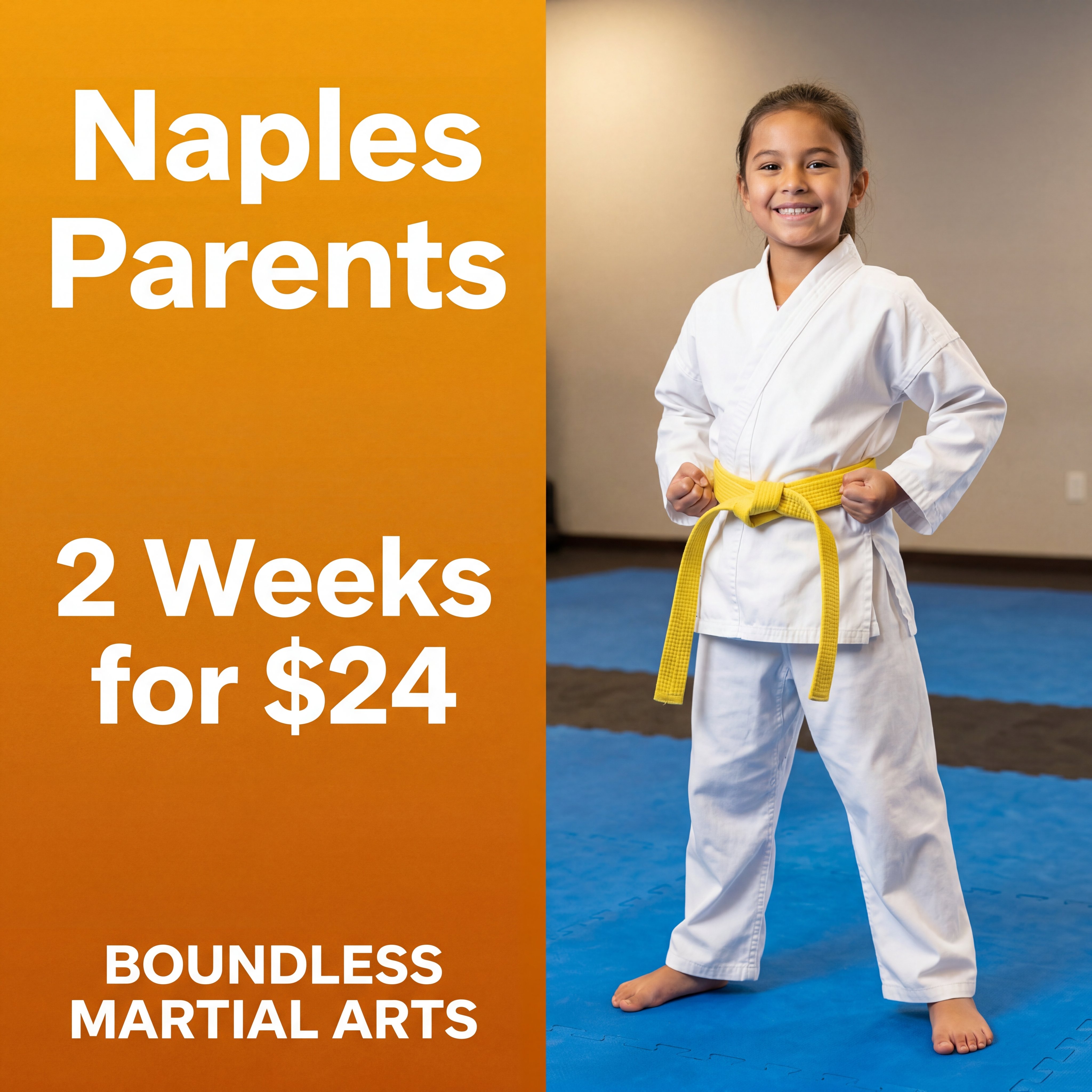 Boundless Martial Arts Naples Facebook ad: 2 Weeks of Kids Karate -- Only $24