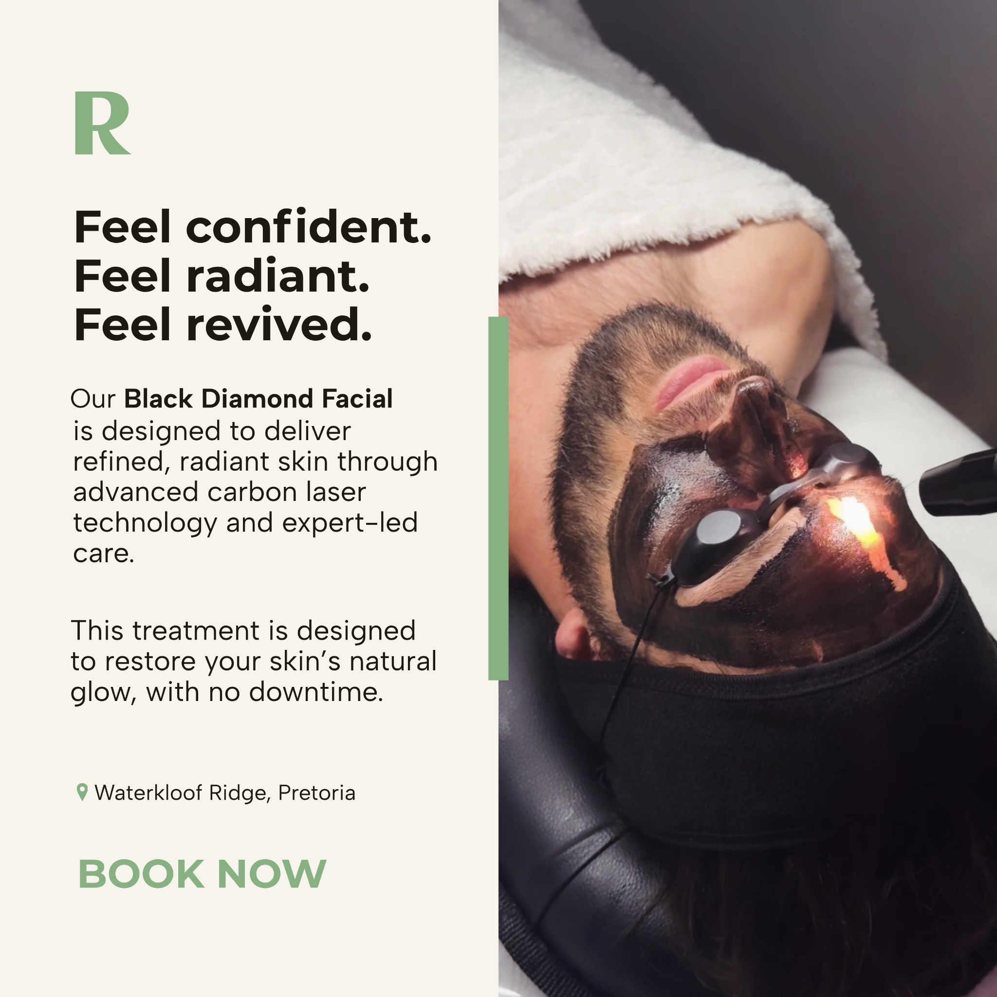 Revive Aesthetic Spa Facebook ad: The Black Diamond Facial. One Session. Real Results.