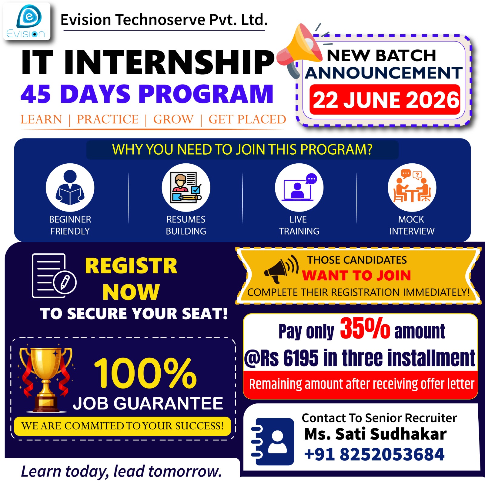 Evision Technoserve Pvt Ltd Facebook ad: Build Your IT Career with Evision Technoserve's 45…