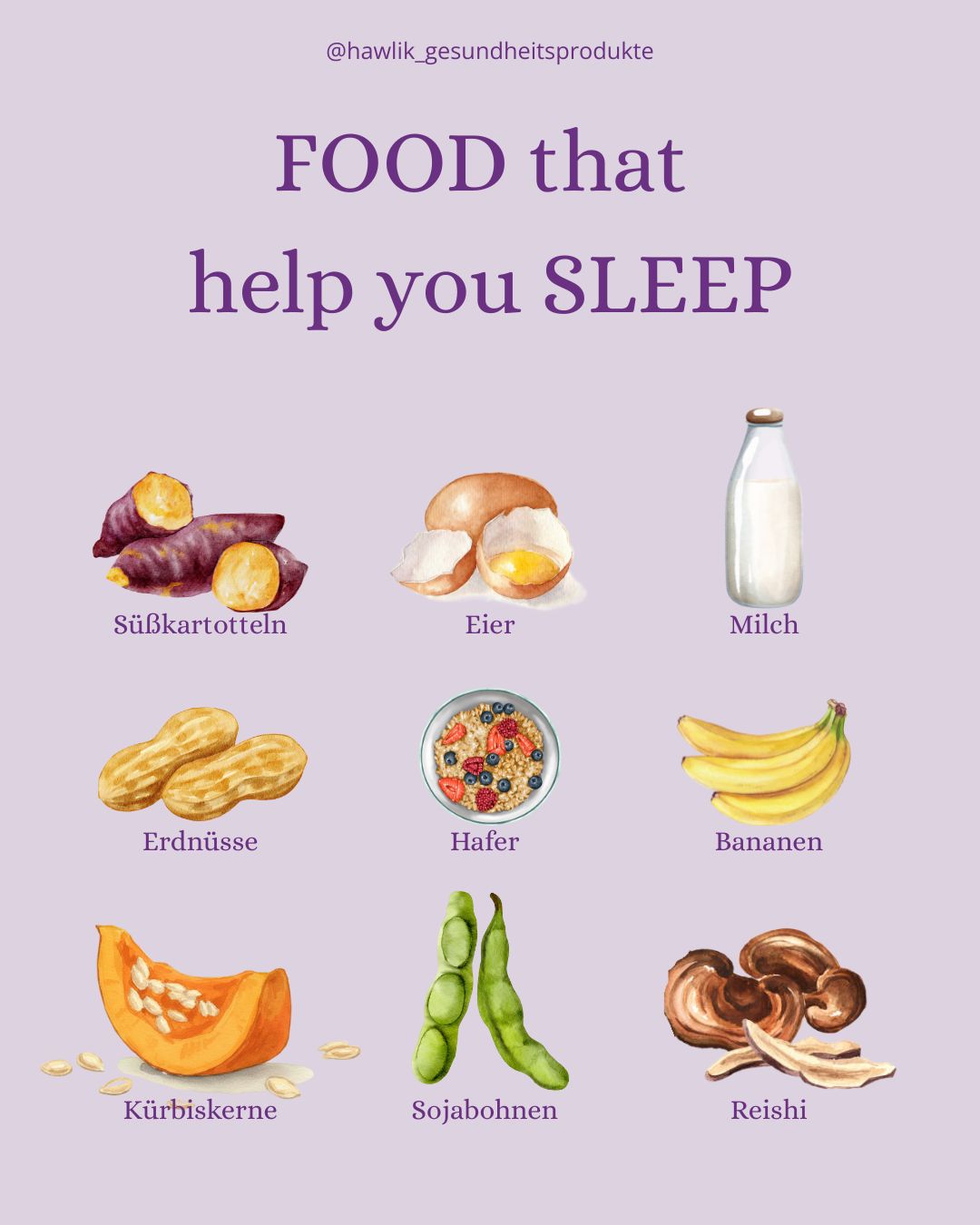 HAWLIK Gesundheitsprodukte Facebook ad: Food for Sleep & Dreams