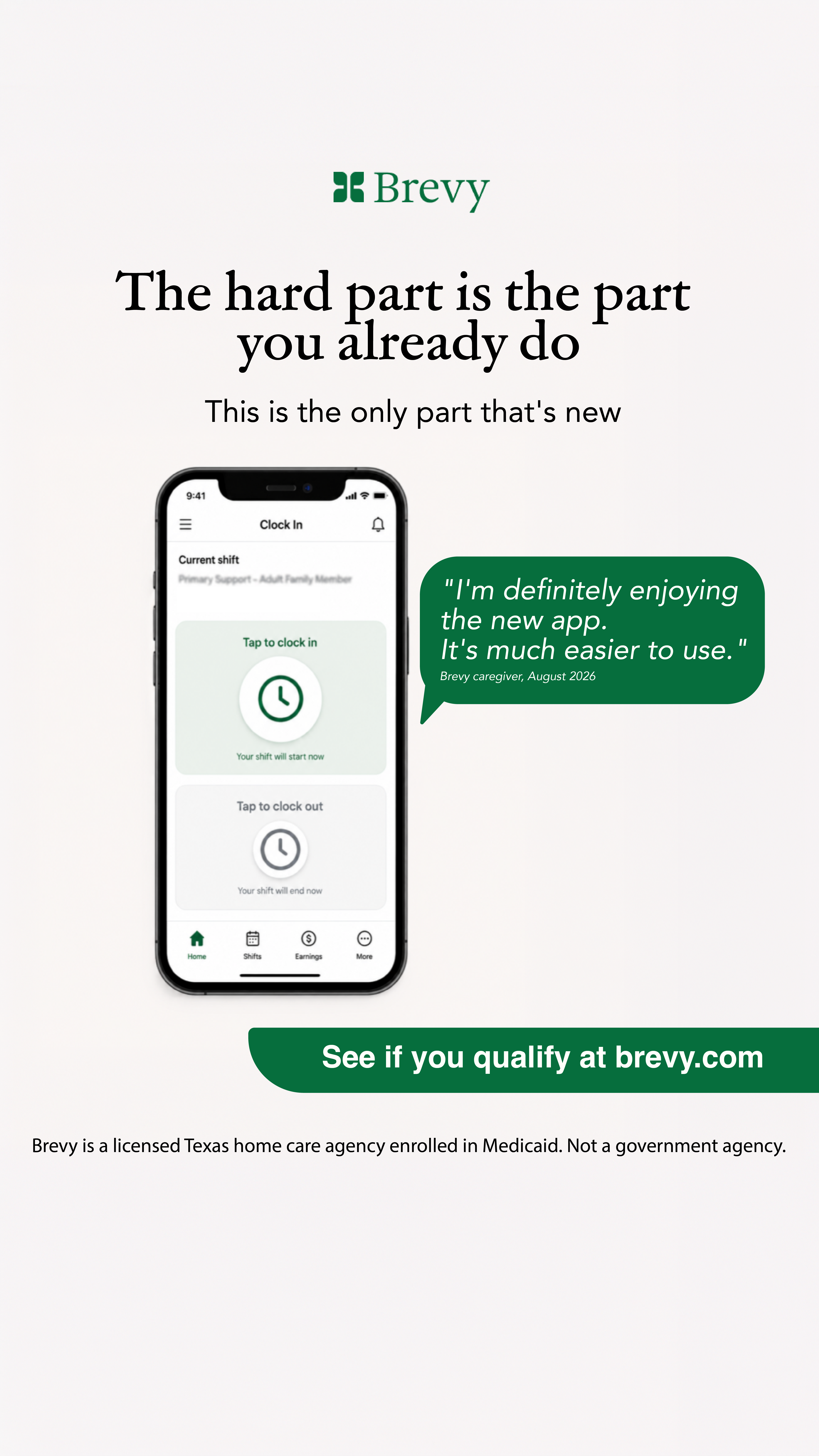 Brevy Care Facebook ad: Get paid for caring for your family at home