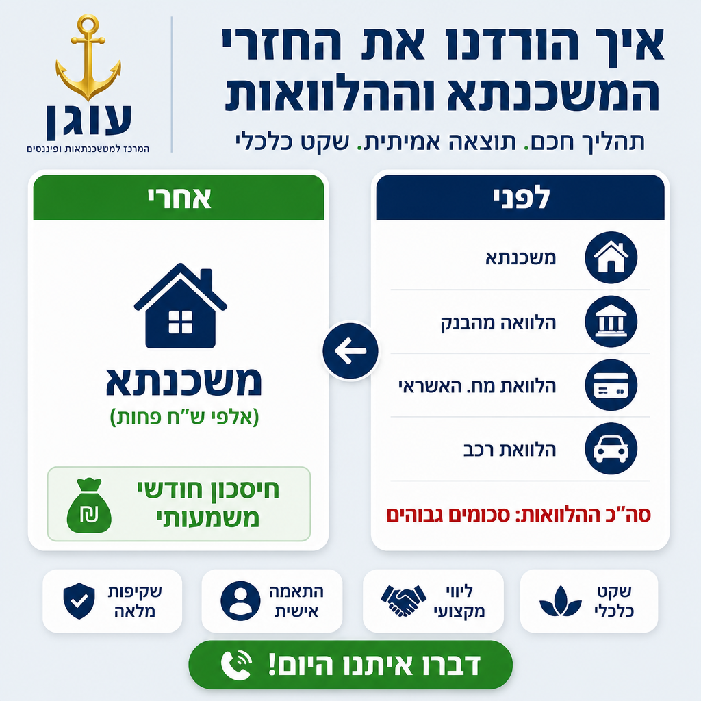עוגן - המרכז למשכנתאות ופיננסים Facebook ad: 4 הלוואות הופכות לאחת - תהליך חכם של עוגן