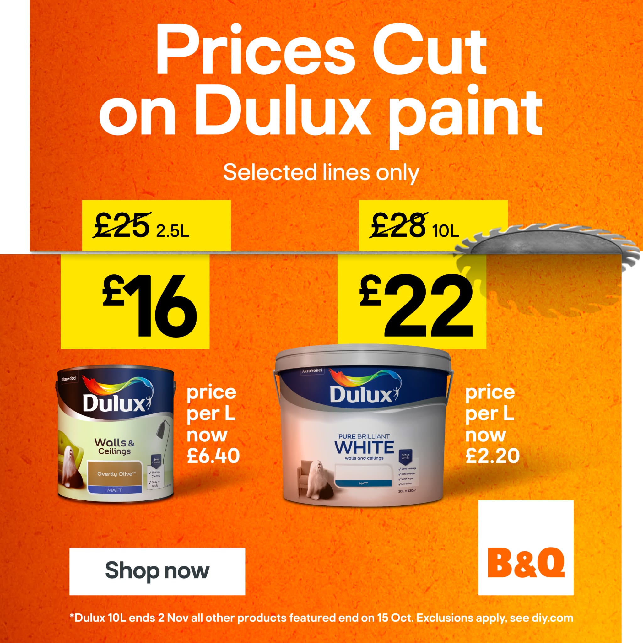 B&Q Facebook ad: Prices cut on Dulux paint at B&Q