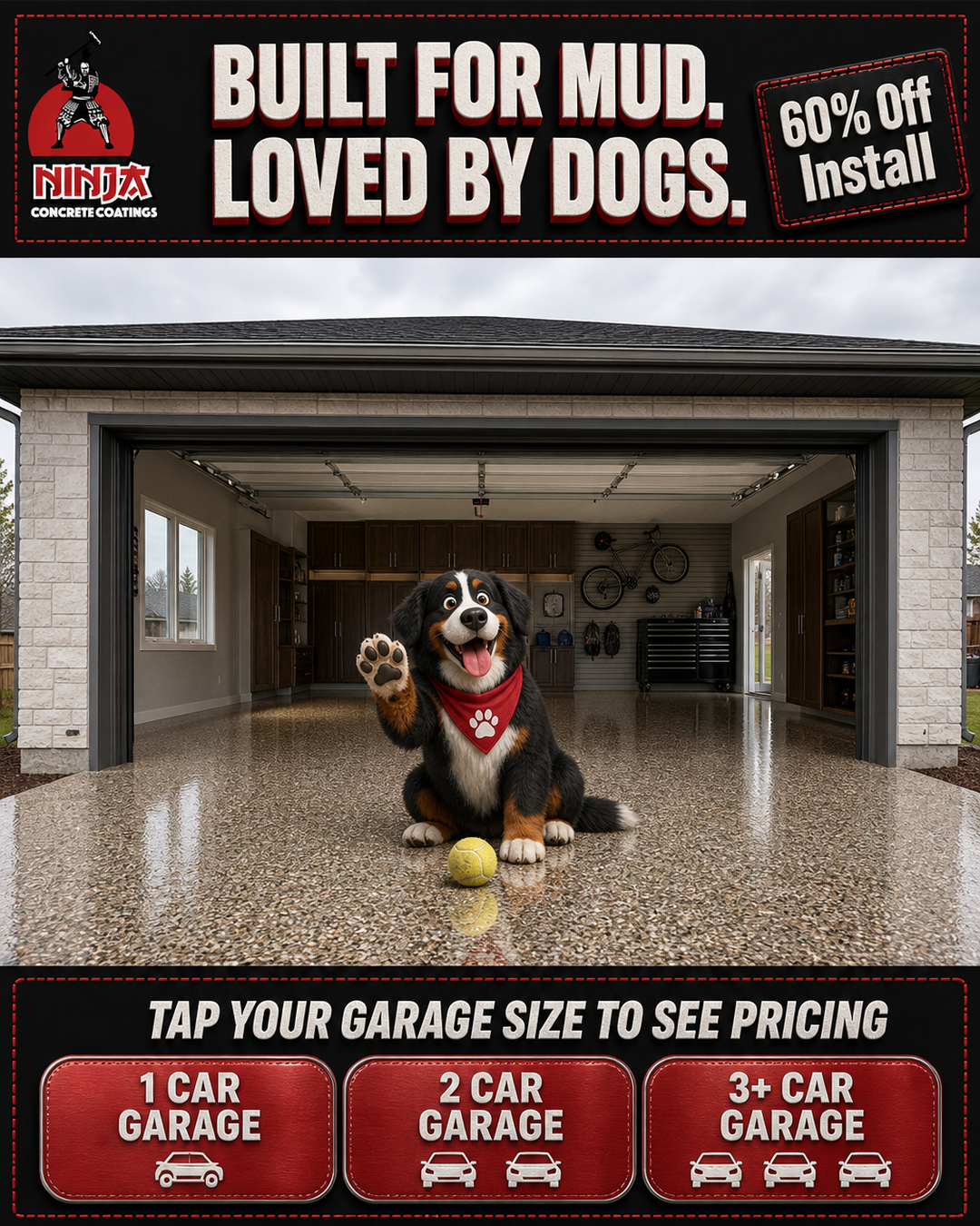 Ninja Coatings Facebook ad: Get 60% OFF Install
