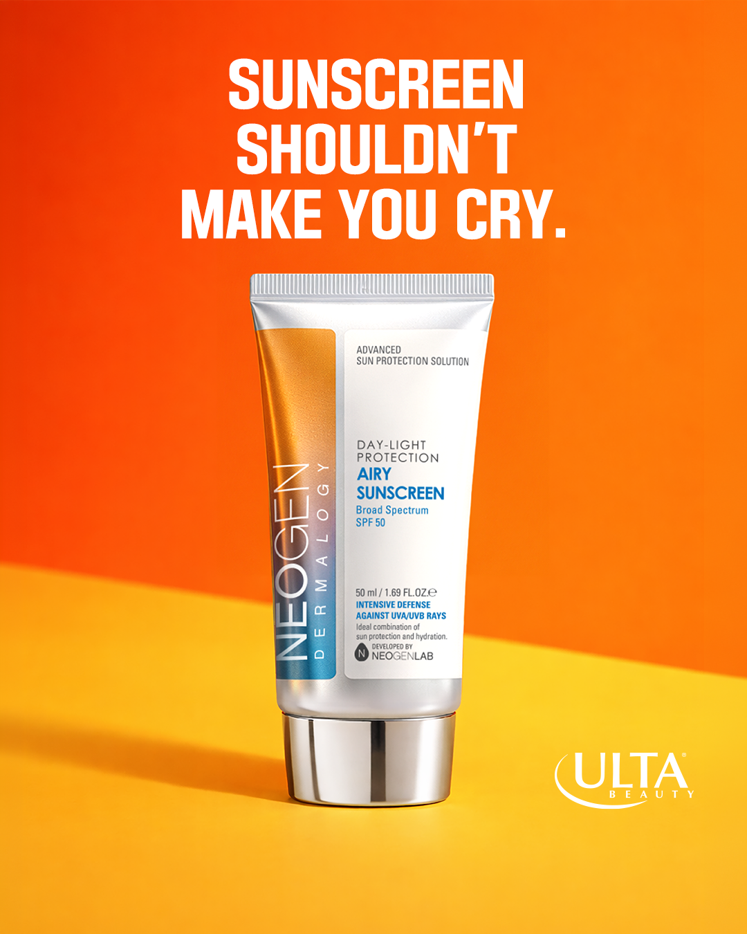Neogen Facebook ad: Tear-free SPF 50 is here.