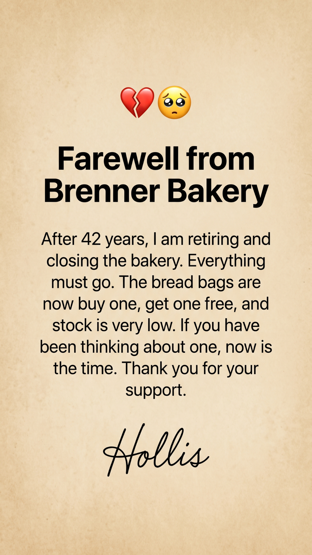 Brenners Bakery Facebook ad