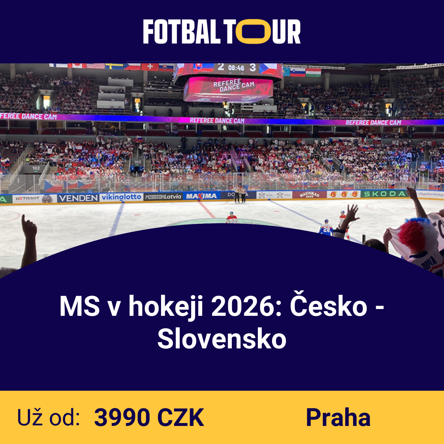 FotbalTour Facebook ad: Cesta za světovým hokejem bez stresu.