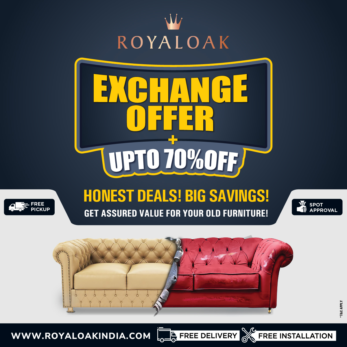 Royaloak Furnitures Facebook ad: Royaloak Exchange Offer is NOW LIVE!