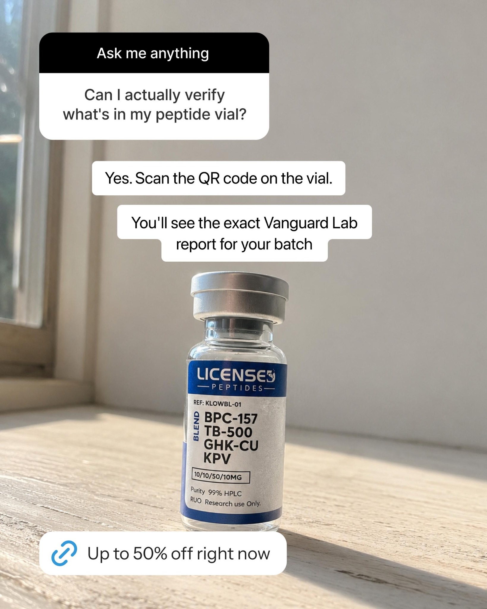 LicensedPeptides.com Facebook ad: You’ve Done The Research. Stop.
