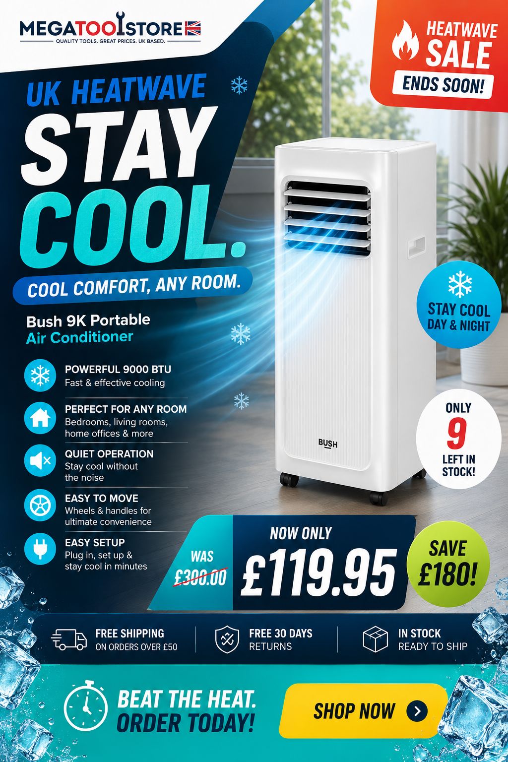 Mega Store UK Facebook ad: • Beat The UK Heatwave Today • Cool Your Room In…