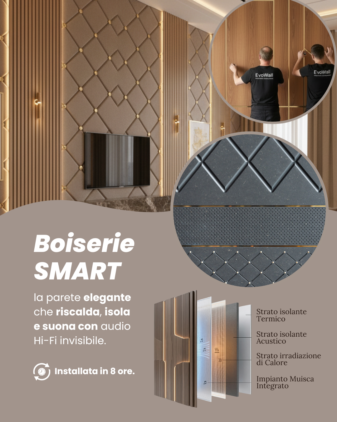 EvoWall Facebook ad: La parete elegante che riscalda e suona
