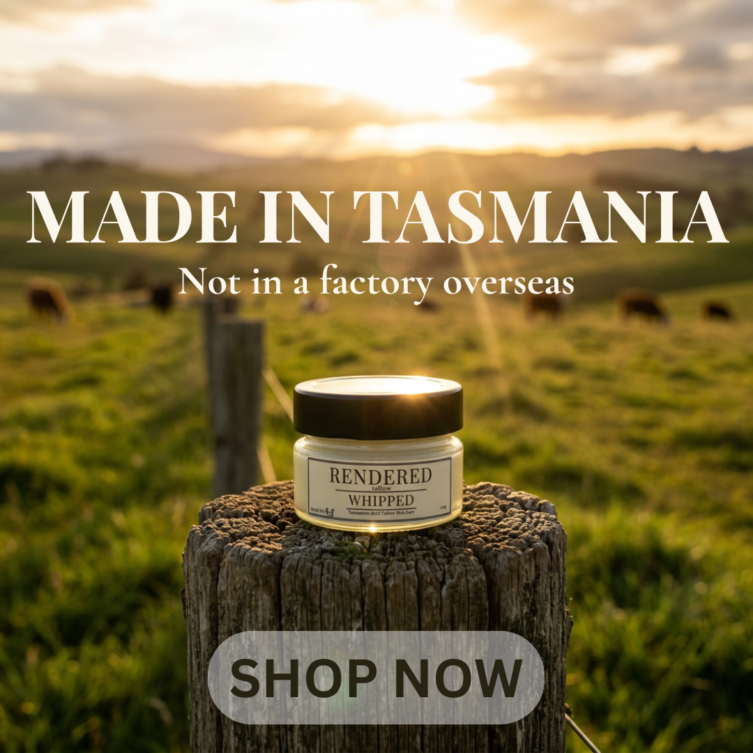Rendered Tallow Facebook ad: Made in Tasmania. Not a Factory Overseas.