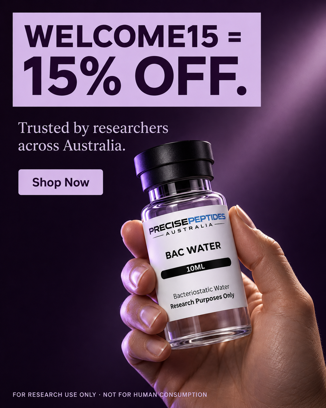 Precise Peptides Australia Facebook ad: 15% Off Your First Order