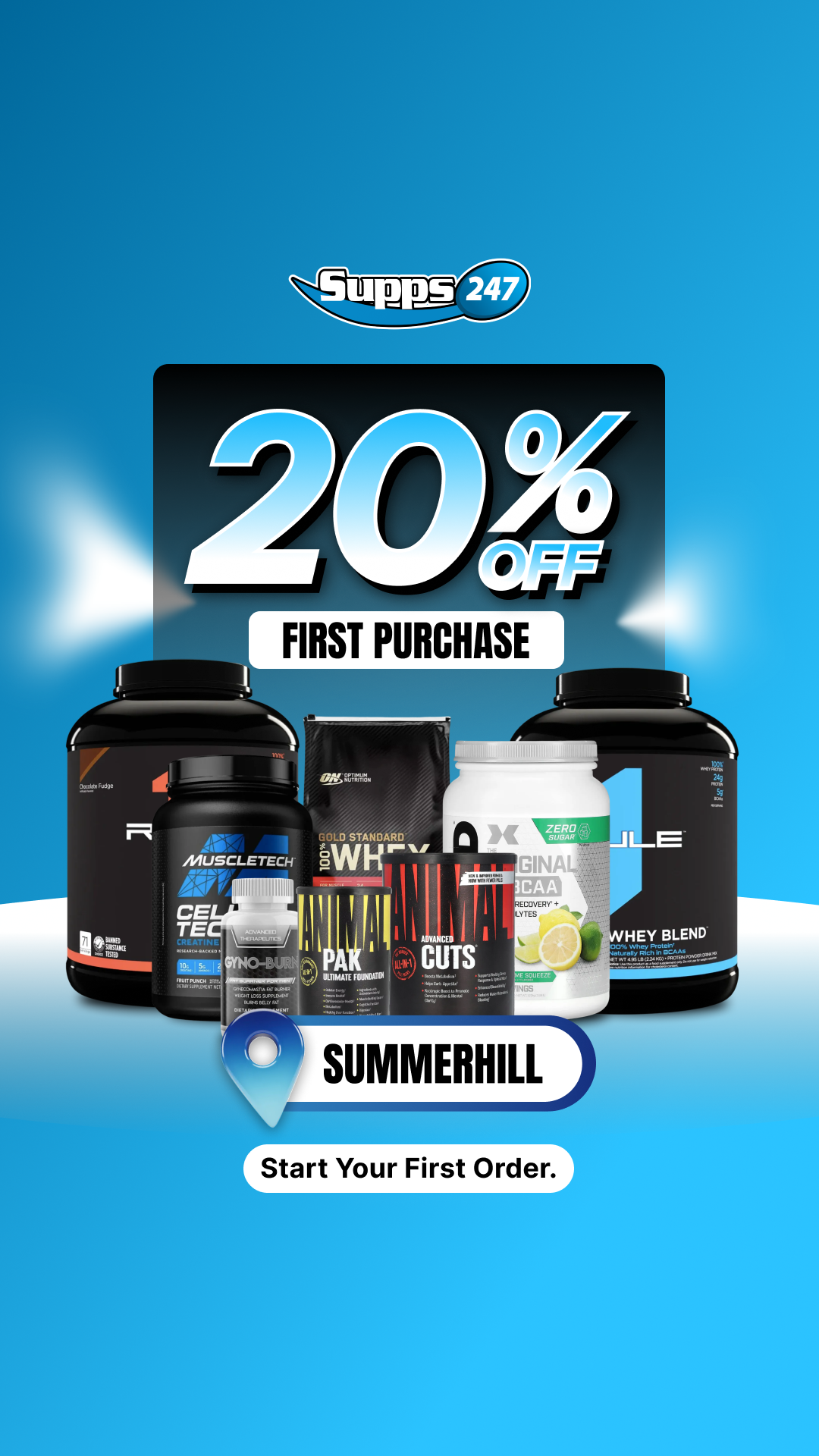 Supps247 Facebook ad: Lowest Prices Guaranteed.