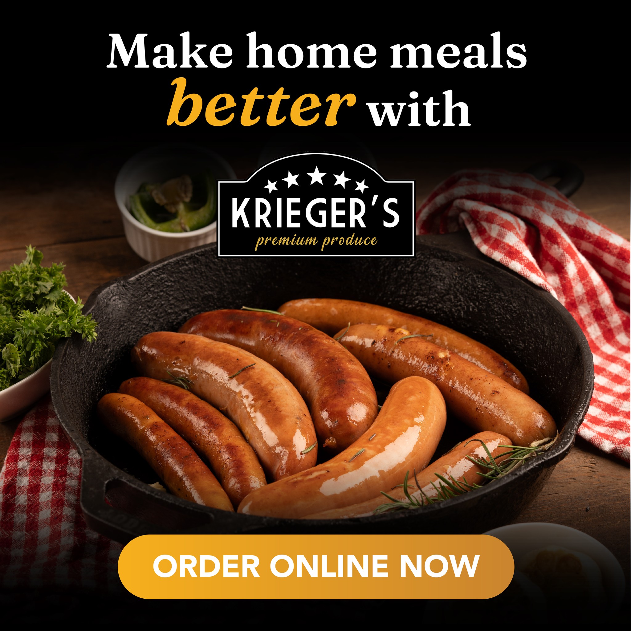 Krieger's Premium Produce Facebook ad: Stay cozy at home and let Krieger's come…