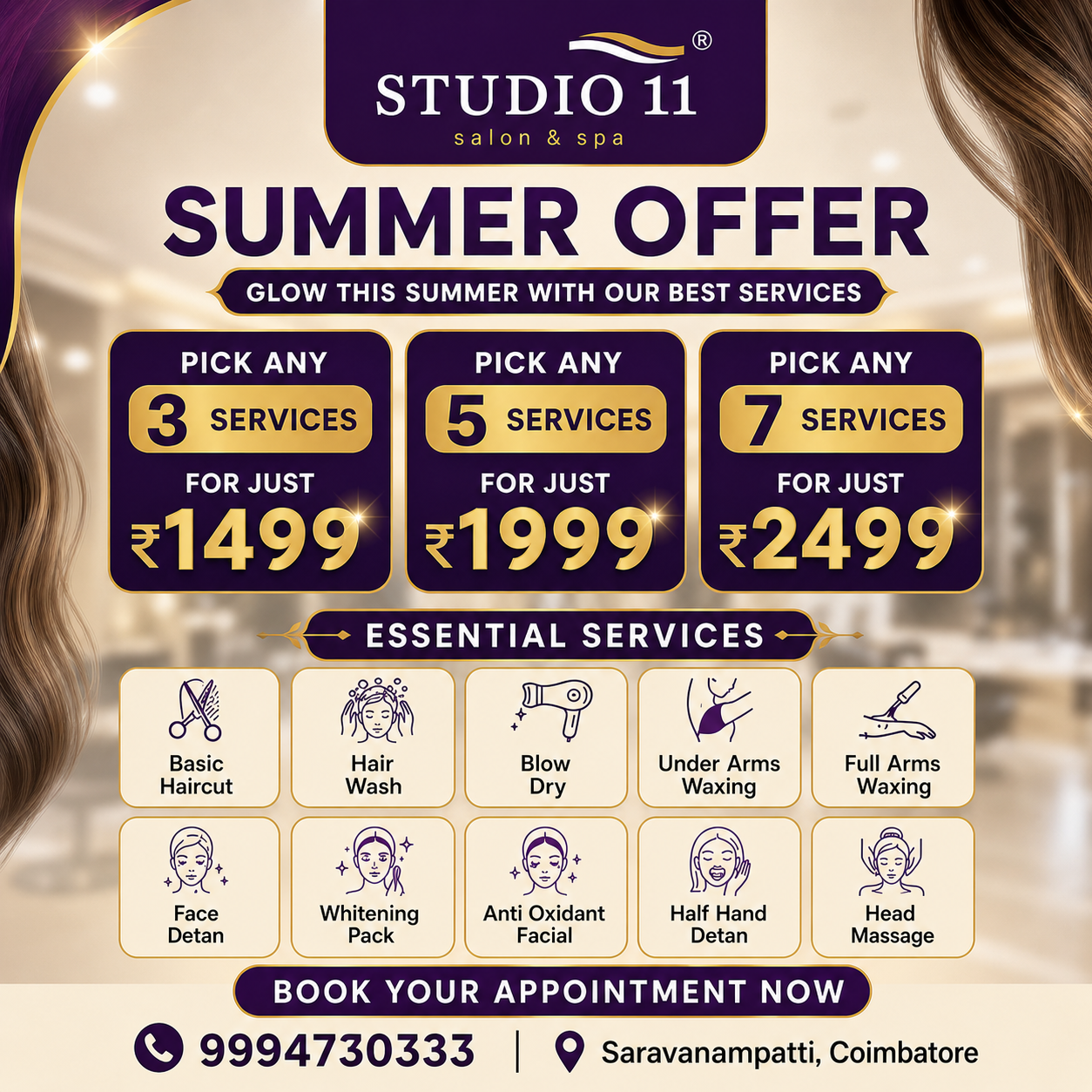 Studio11 Family Salon Facebook ad: Don’t miss the Summer Offers at Studio11 Salon…