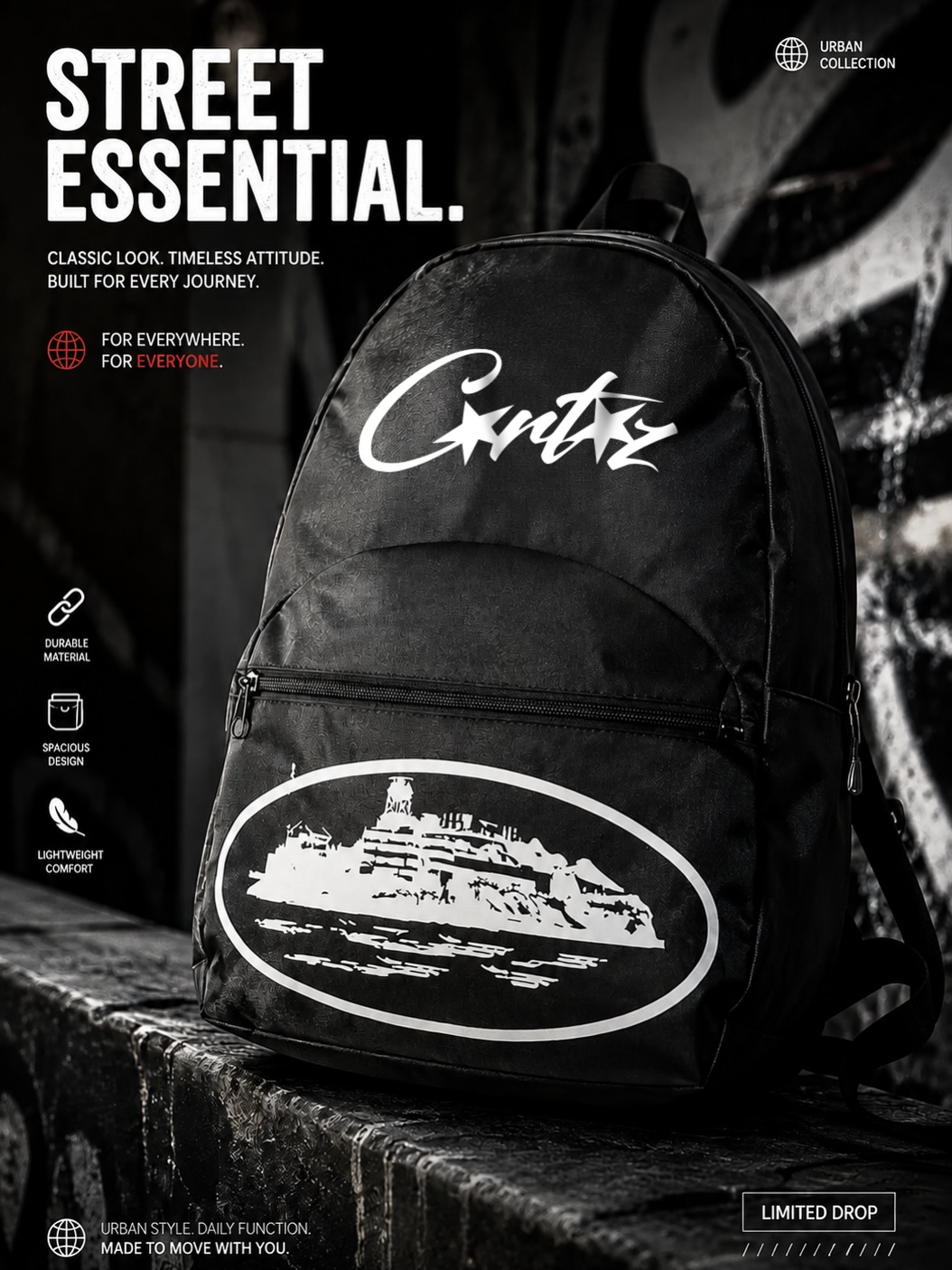 Dripshope.ma Facebook ad: Corteiz Backpack, Street Essential